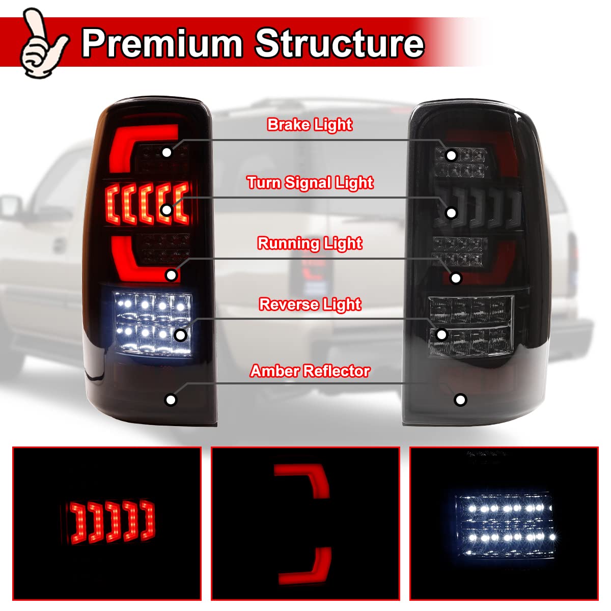 Nixon Offroad LED Tail Lights for 2000-2006 Chevy Suburban 1500/2500, Tahoe & GMC Yukon - Matte Black Housing with Smoke Lens - Direct Replacement Rear Lamp Assembly (1 Pair) - Perfect for Off-Roading, Night Driving & Vehicle Customization