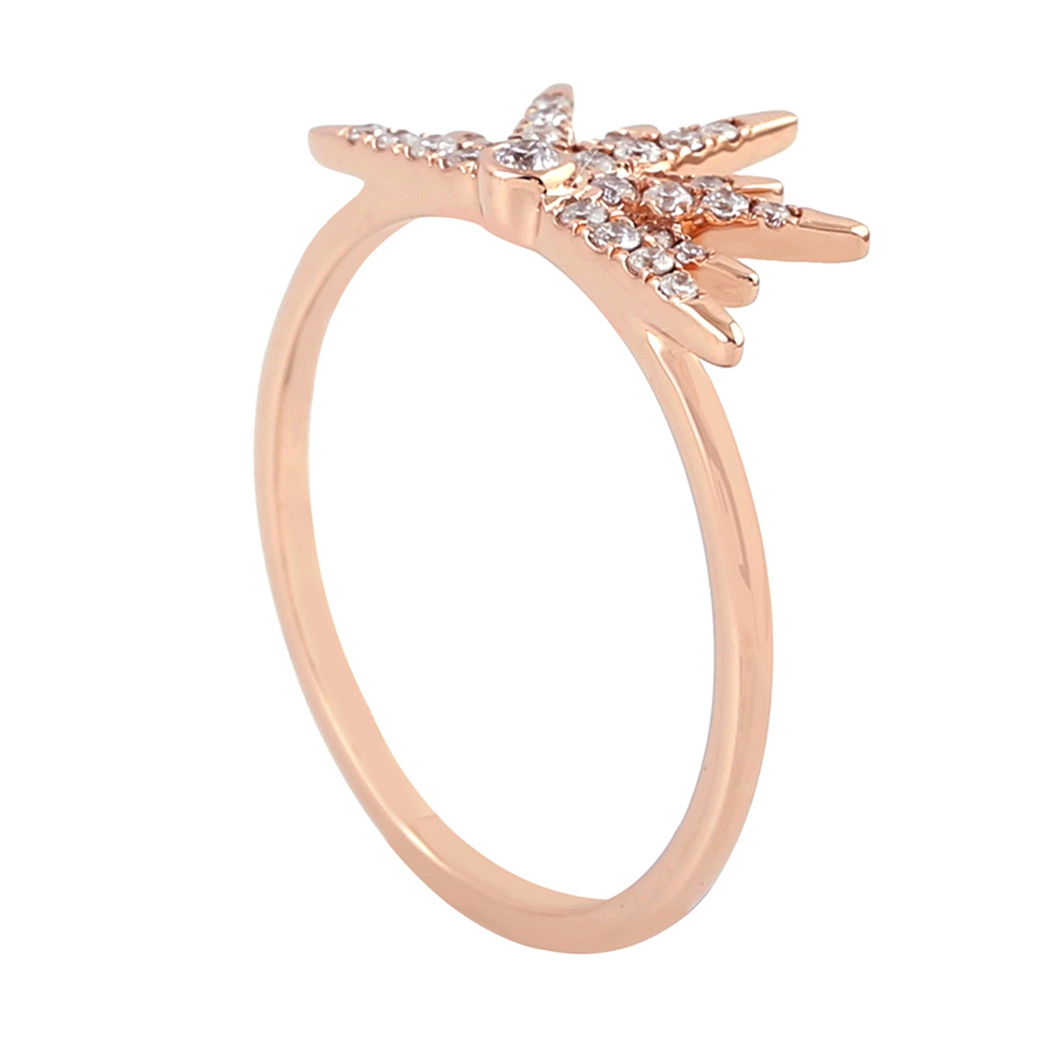 14K Rose Gold Pave Natural Diamond Starburst Ring - Elegant Wedding Band, Anniversary Gift for Her, Christmas Present - Perfect for Proposals, Date Nights & Special Occasions