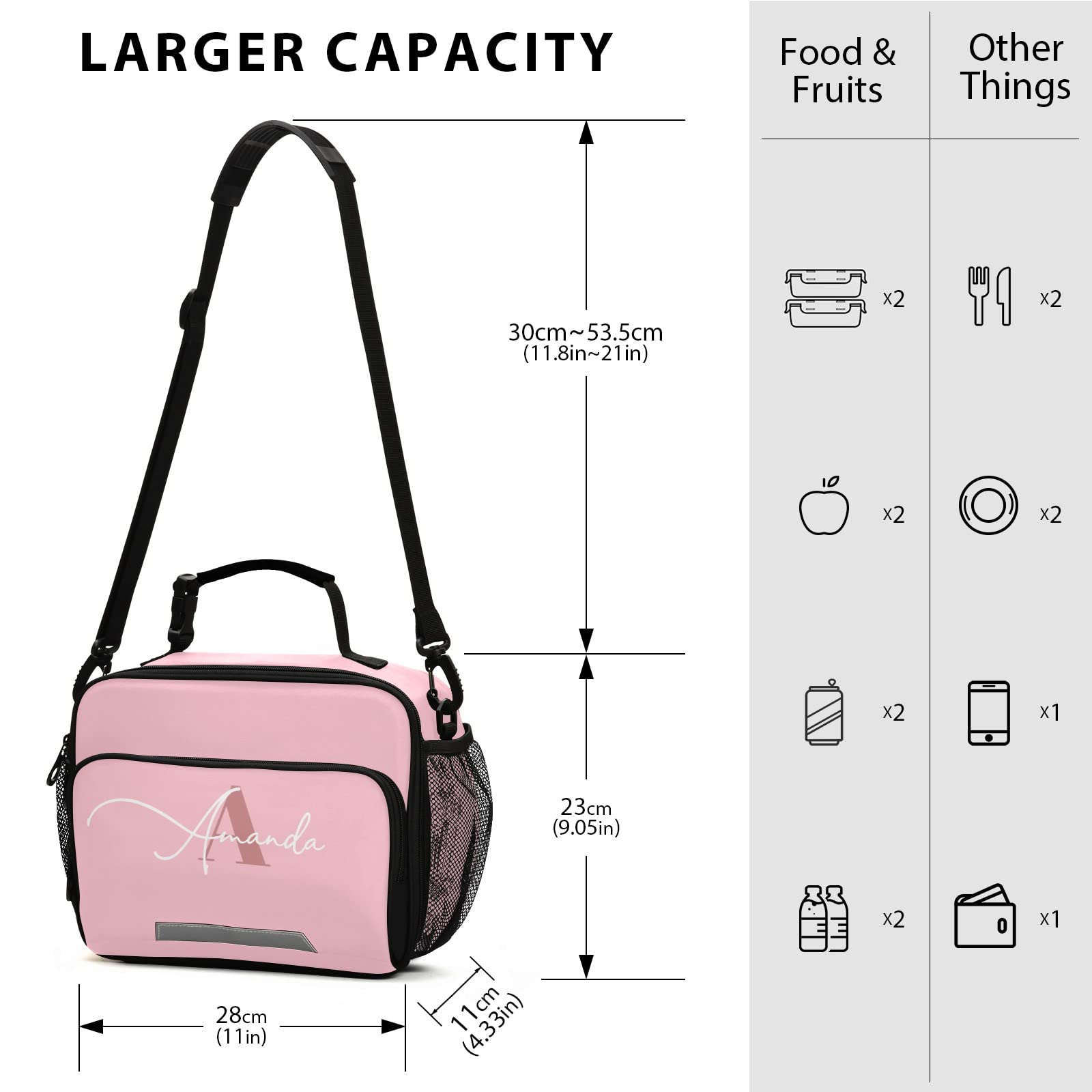 Custom Pink Insulated Lunch Bag with Adjustable Shoulder Strap - Lightweight Lunch Box for Women & Students - Perfect for Work, School, Picnic & Outdoor Activities