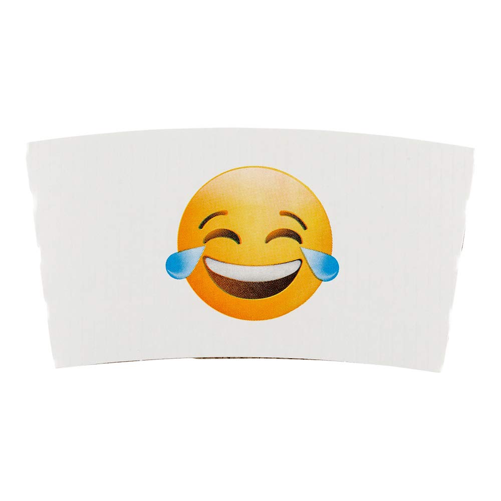 Restpresso 5.1 x 2.8 Inch Disposable Coffee Cup Sleeves - 1000 Pack Corrugated Heat-Tolerant White Paper Sleeves with Crying-Laughing Emoji Design | Perfect for Coffee Shops, Cafes, and Takeout Services to Protect Hands from Hot Beverages