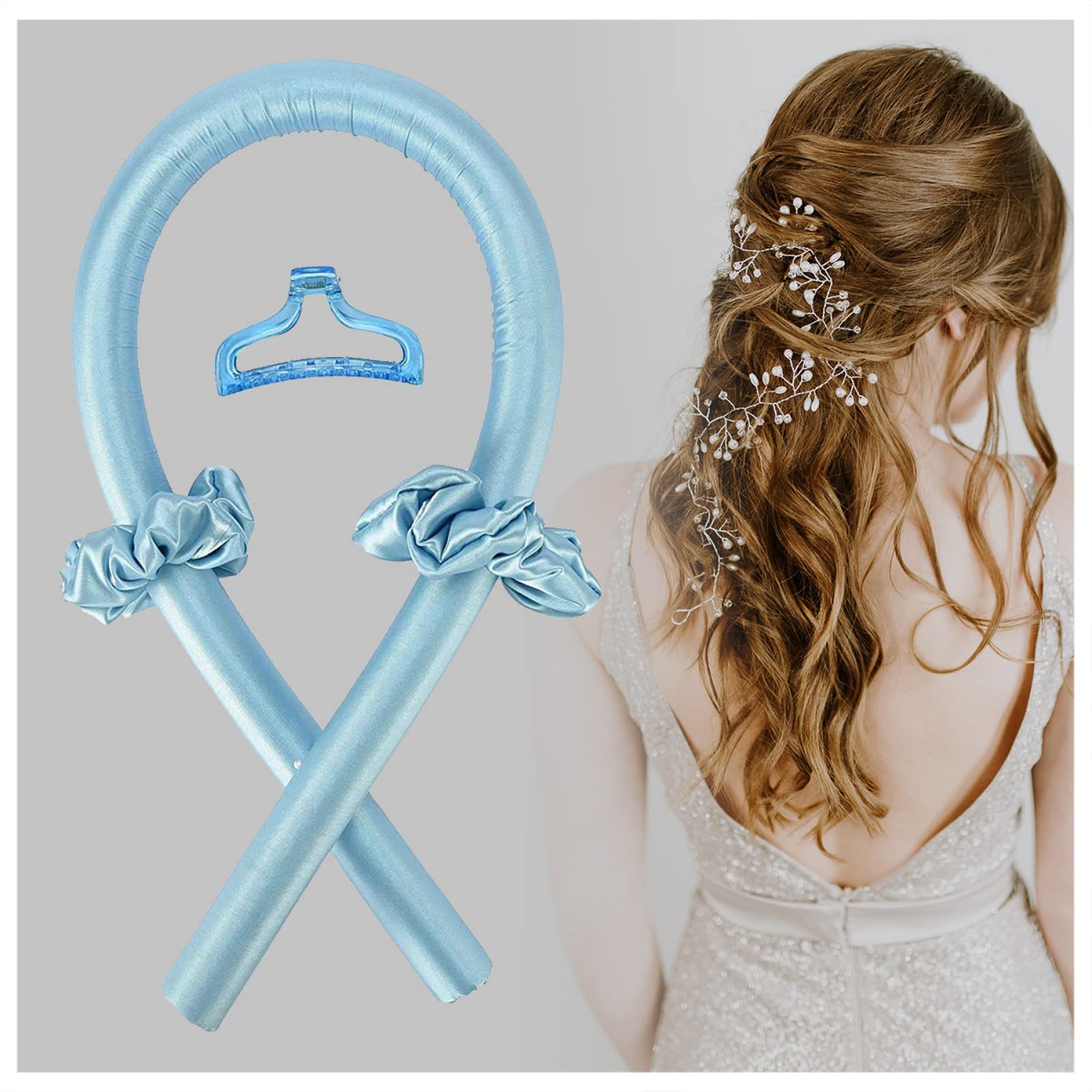 GOOFFY Heatless Silk Hair Curling Rods - No Heat Overnight Curlers for Natural Waves & Curls, Soft Blue Headband - Perfect for Damage-Free Styling at Home, Travel & Special Occasions