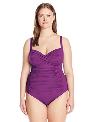 La Blanca Women's Plus Size Island Goddess One Piece Swimsuit - Ruched Front Bandeau Bathing Suit for Curvy Women | Beach Vacation, Pool Party & Summer Swimwear