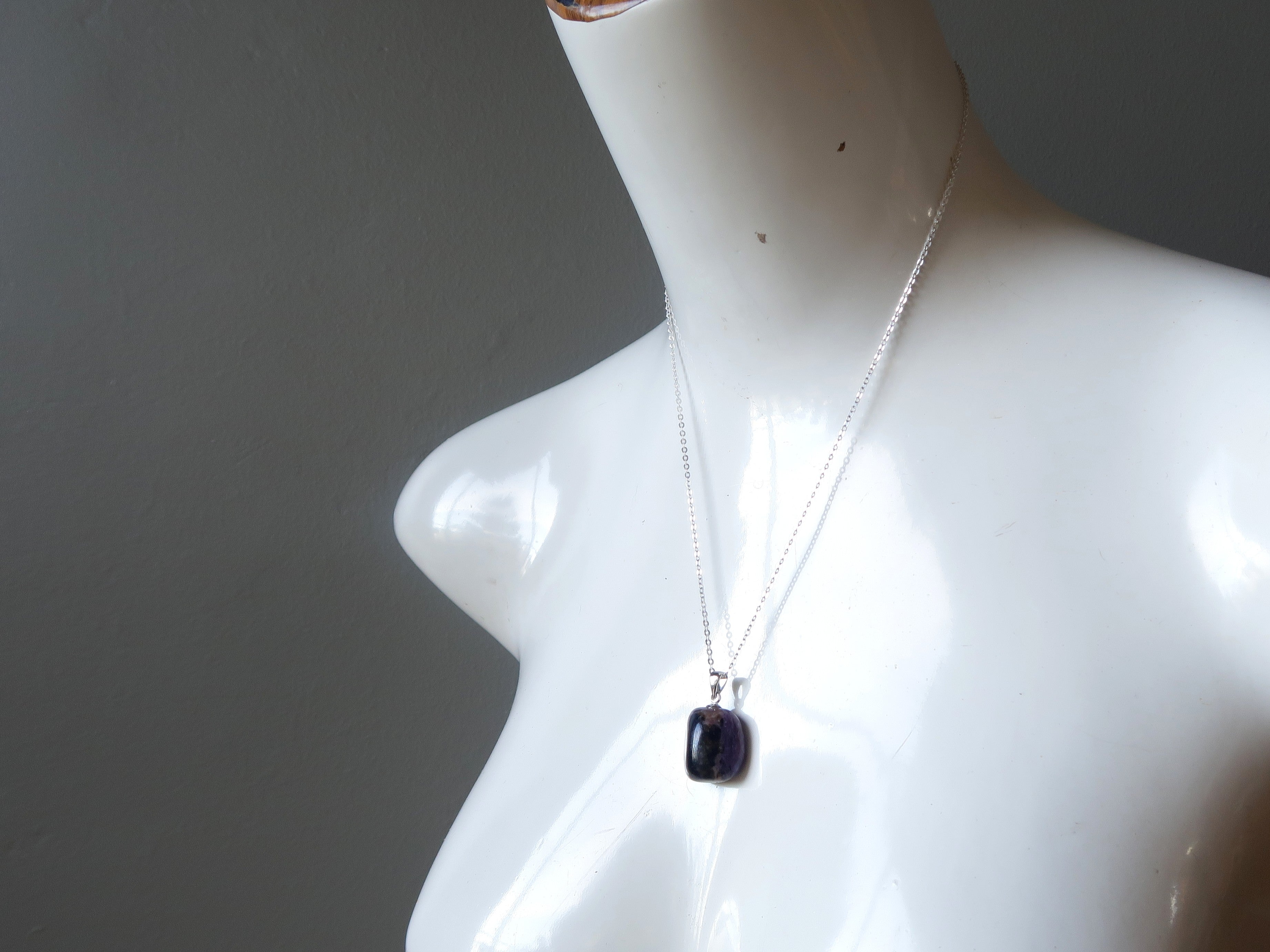 Charoite Necklace - Genuine Purple Healing Gemstone Pendant on Sterling Silver Chain for Women, Spiritual Healing & Meditation Jewelry Gift