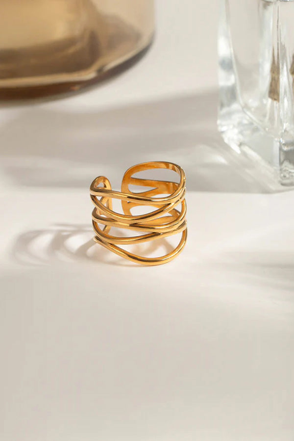 Trendy Wavy Line Stainless Steel Open Ring for Women - Minimalist Stackable Dainty Jewelry - Perfect for Everyday Wear, Layering & Gift Giving