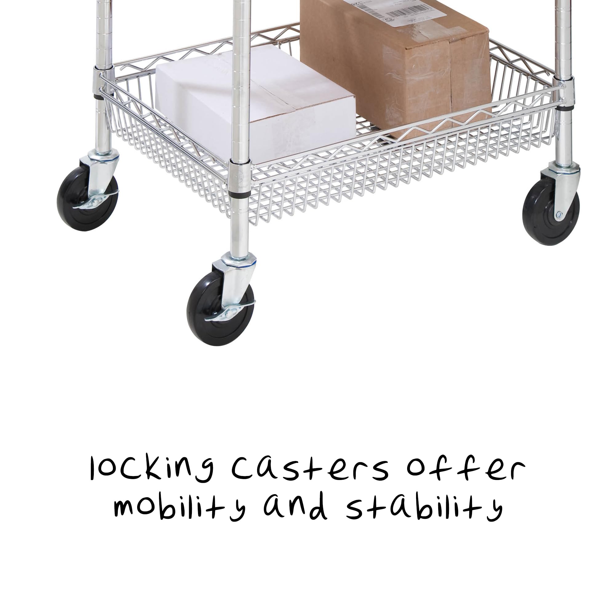 Honey-Can-Do 3-Tier Chrome Storage Cart with Wheels CRT-01451 - Rolling Utility Organizer for Kitchen, Bathroom, Office, or Garage Storage
