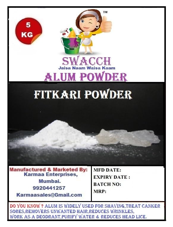 Alum Powder (Fitkari Powder) 5 KG Bulk - Natural Astringent for Skin Care, Water Purification & Pickling | Multipurpose Household & Industrial Use