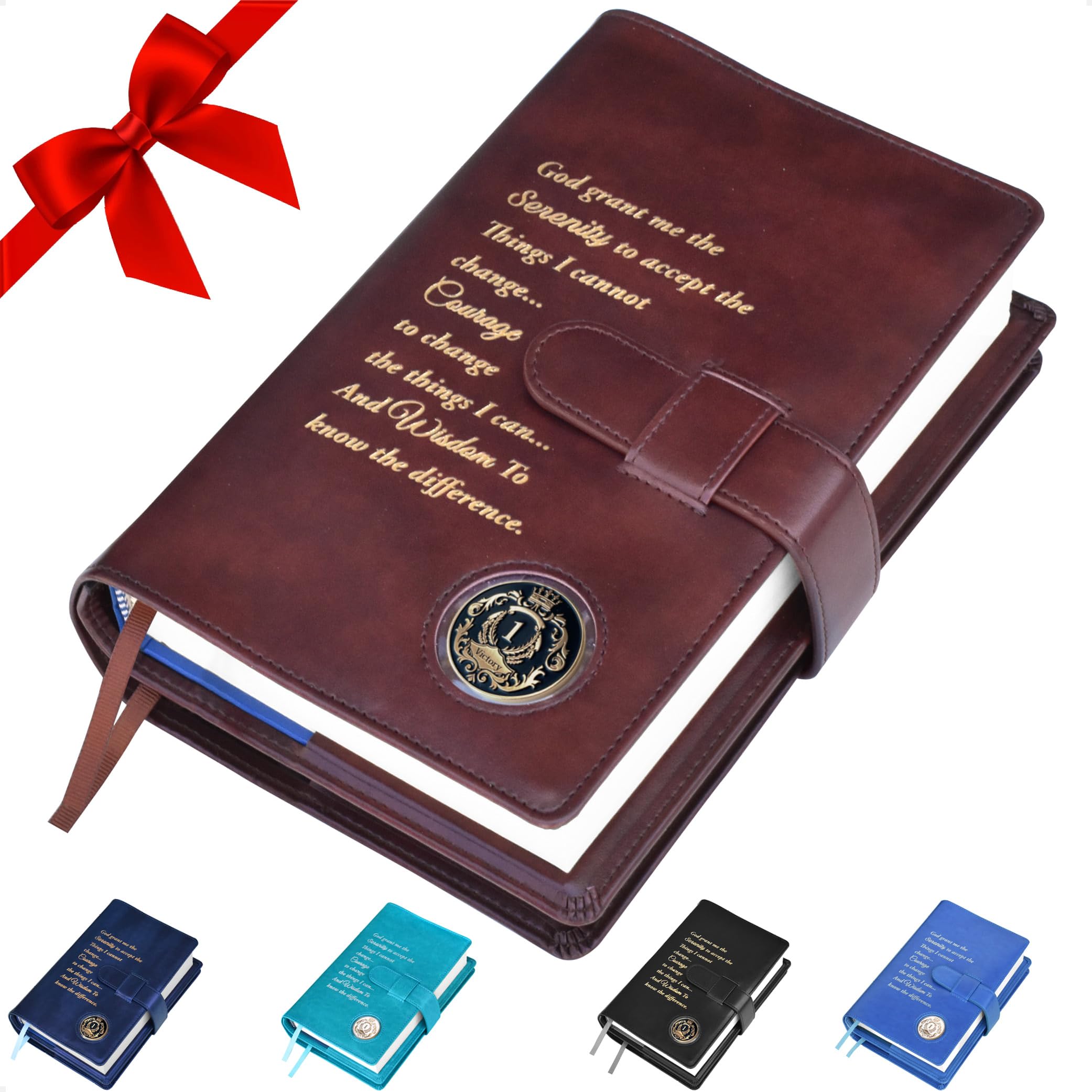 Galileo® Double AA Big Book Cover with 12 Steps & 12 Traditions - Alcoholics Anonymous Gift with Serenity Prayer & Coin Pocket (Brown) - Perfect for AA Meetings, Recovery Milestones, and Spiritual Support