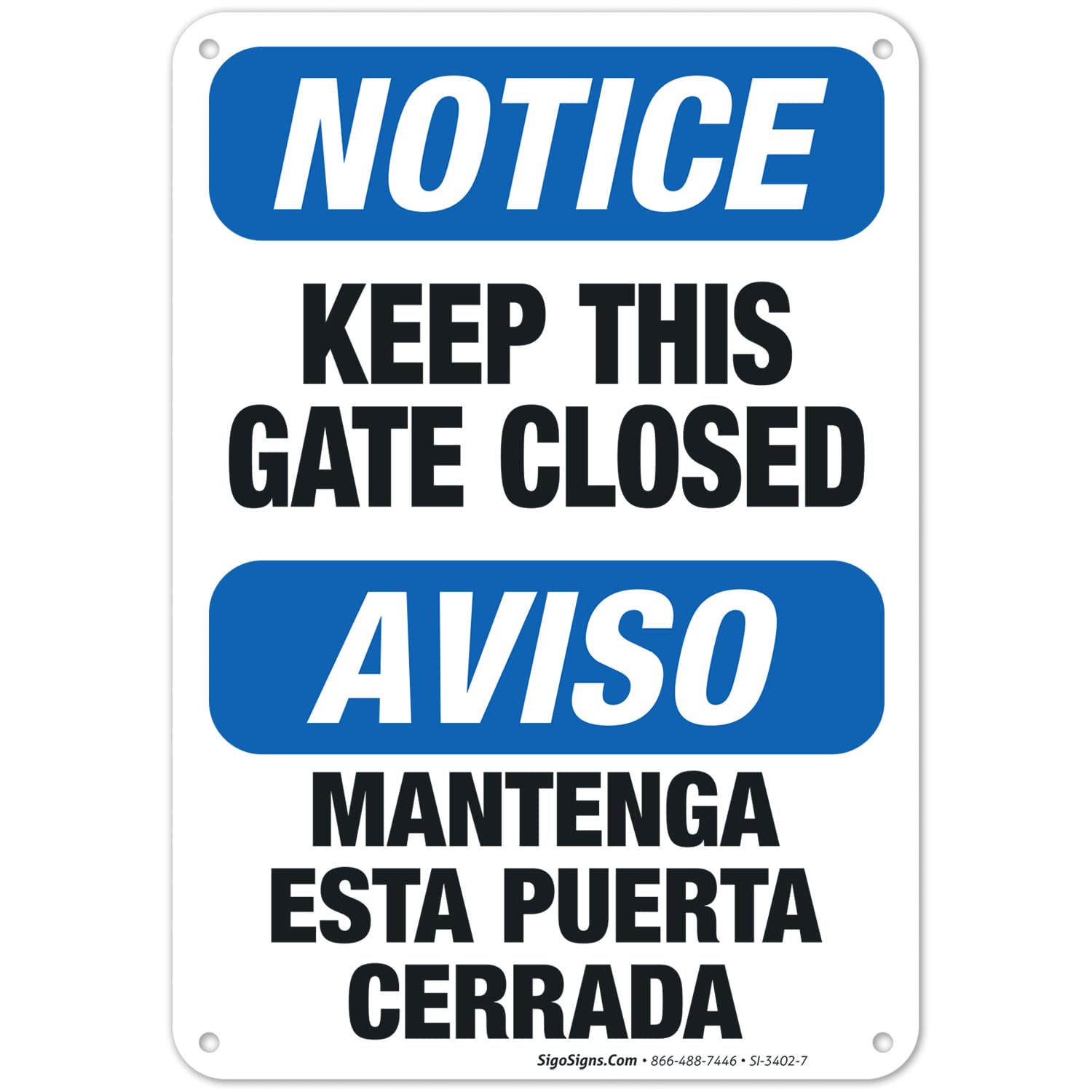 Bilingual Keep This Gate Closed Sign - OSHA Compliant 10x7 Inches, Rust-Free .040 Aluminum, Fade-Resistant for Indoor/Outdoor Use - Made in USA - Perfect for Warehouses, Construction Sites & School Safety