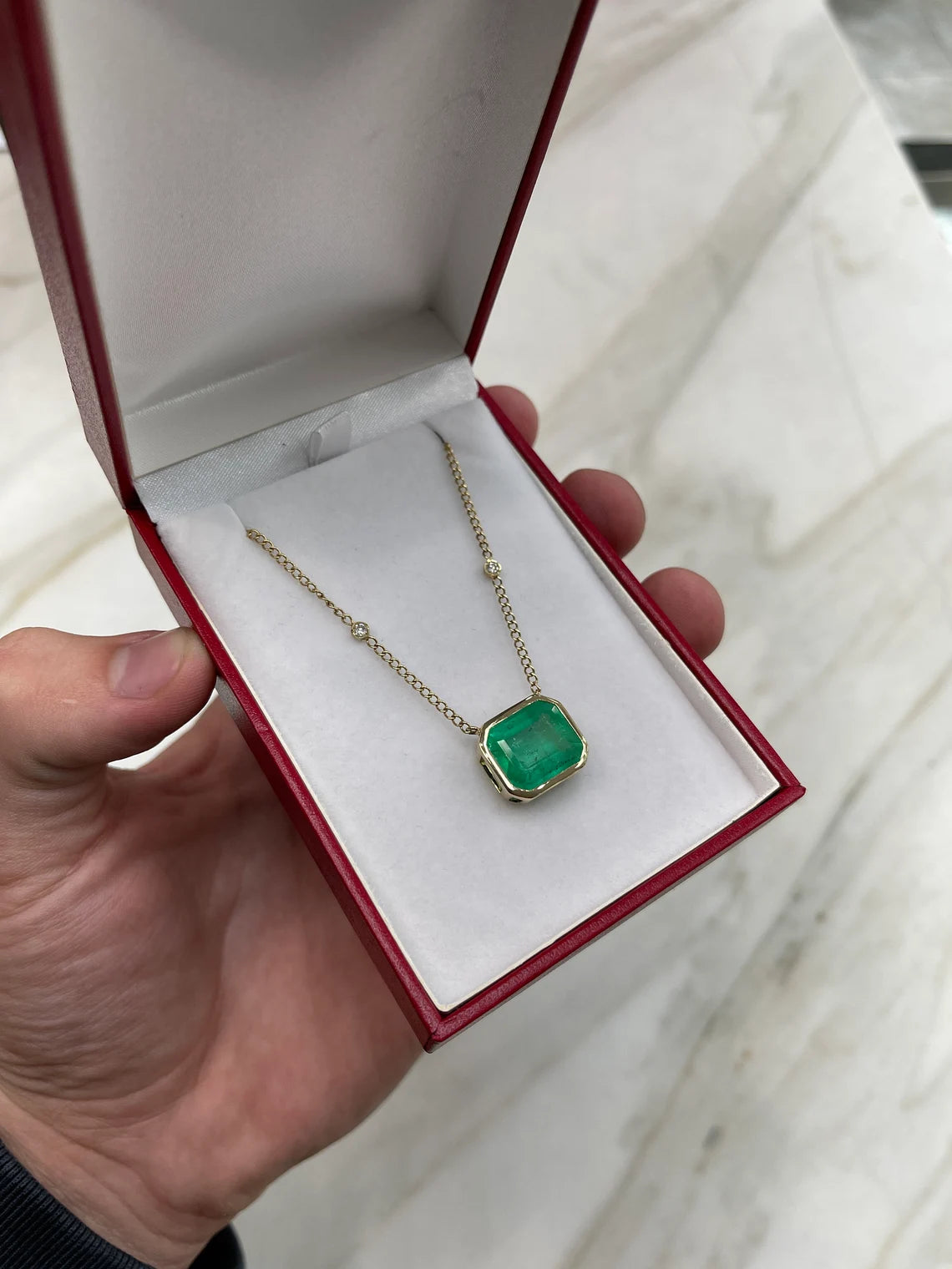 8.35tcw Large Colombian Emerald Cut Solitaire Statement Necklace in 14K Gold - Elegant Jewelry for Weddings, Parties & Special Occasions