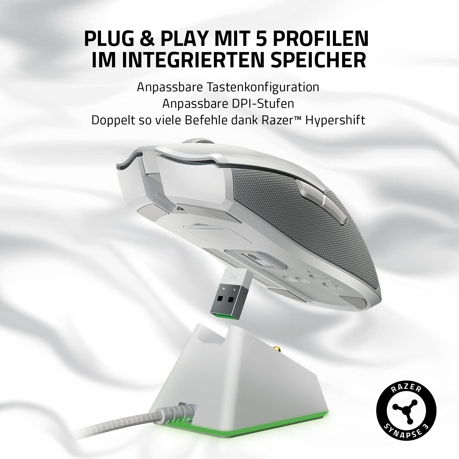 Razer Viper Ultimate Wireless Gaming Mouse with Charging Dock - Ambidextrous Esports Mouse (HyperSpeed Wireless, Focus+ 20K Optical Sensor, 74g Lightweight, RGB Chroma Lighting) Mercury White - Perfect for Competitive Gaming & Professional Esports Tournaments