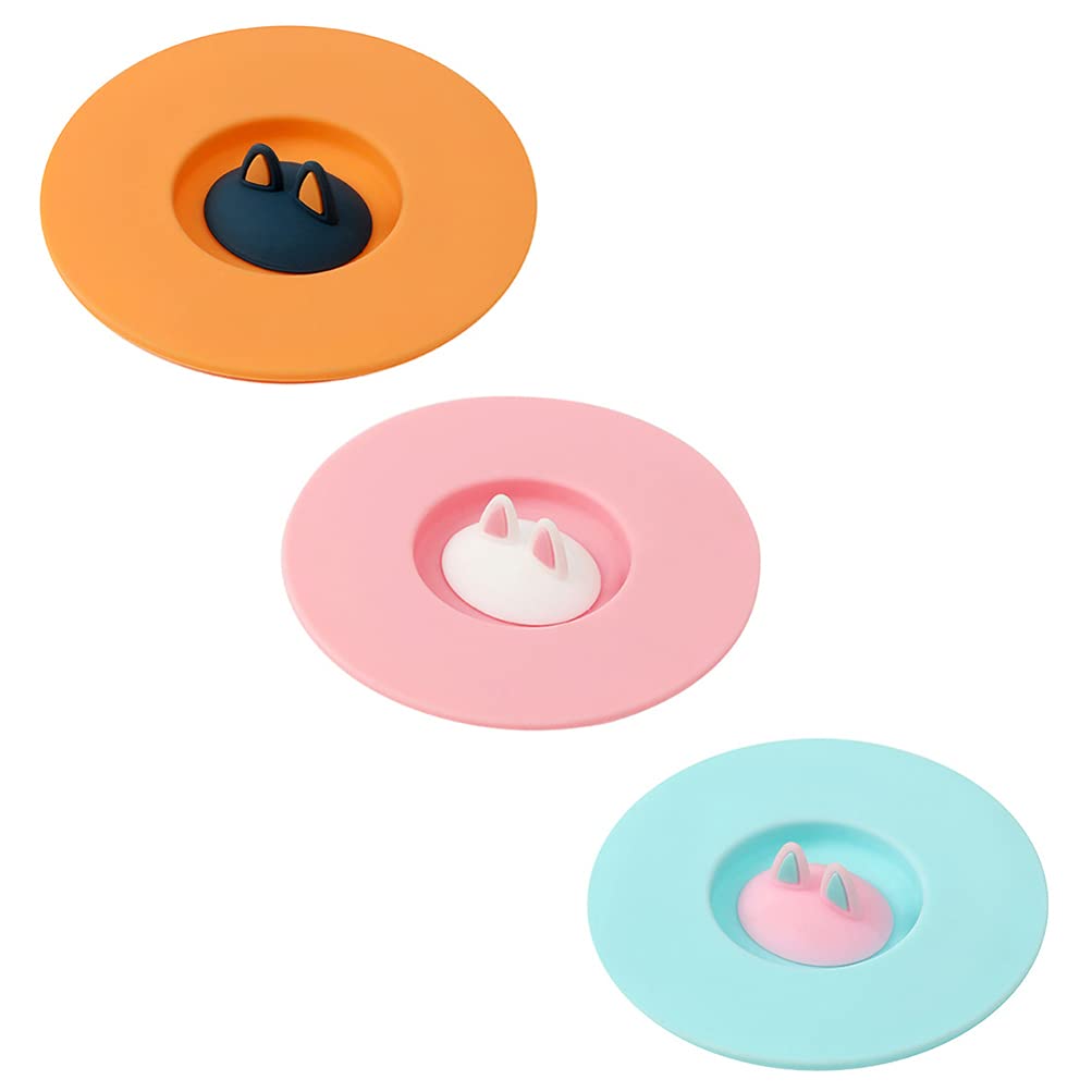 Cabilock 3-Pack Cute Animal Silicone Coffee Cup Lids - Airtight, Leak-Proof Mug Covers for Hot & Cold Drinks (Orange & Blue) - Perfect for Fall Coffee, Tea, and Travel Mugs