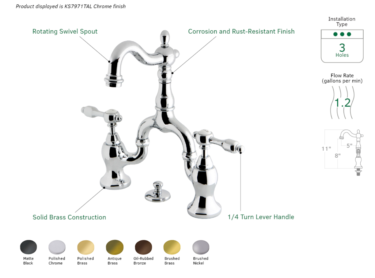 European Style Bridge Bathroom Faucet with Pop-Up Drain and Lever Handles - Perfect for Modern Vanities and Spa-Like Bathroom Upgrades