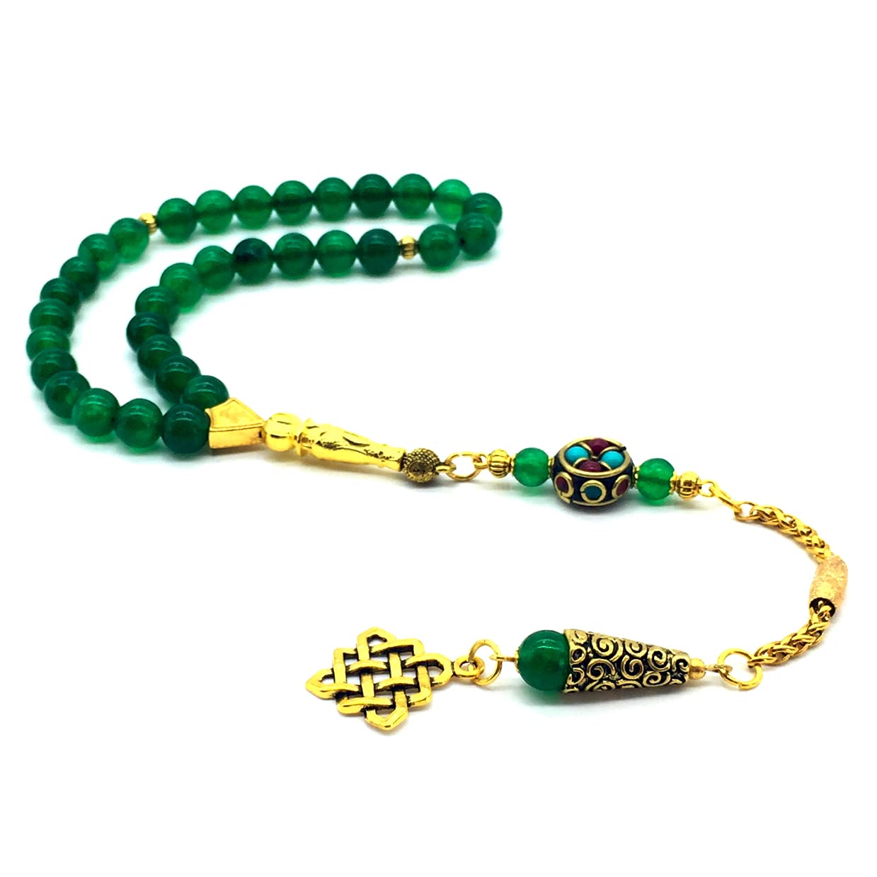 8mm-33 Beads Green Jade Stone Prayer Mala - Meditation, Yoga & Spiritual Healing Beads for Stress Relief & Mindfulness Practice
