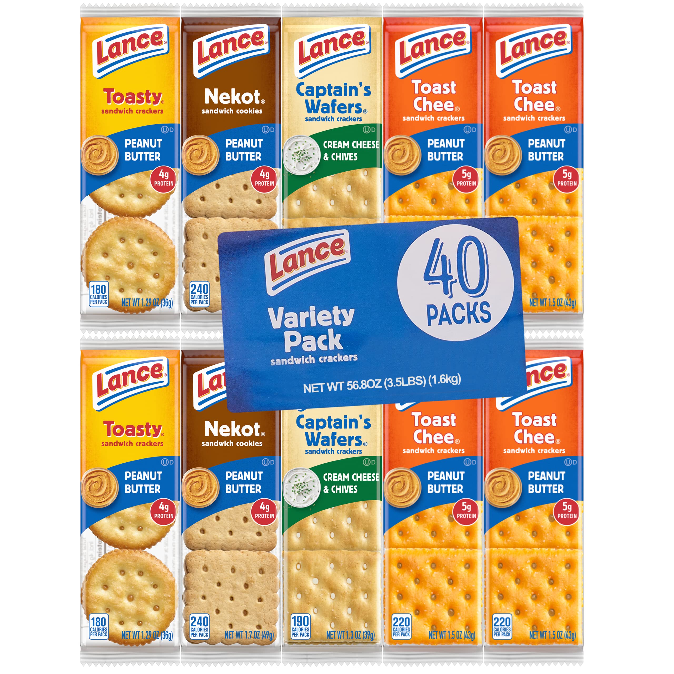 Lance Sandwich Crackers Variety Pack - 40 Count (1.41 oz Each) | 4-Pack | Peanut Butter & Cheese Flavors | Perfect for School Lunches, Office Snacks & Road Trips