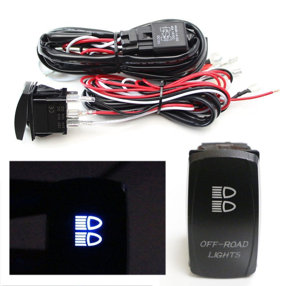 2 Output Relay Wiring Harness with Offroad LED Lights & Fog Lamp Switch - Heavy Duty 4x4 Lighting Kit for Trucks, Jeeps, ATVs (Waterproof & Durable) - Perfect for Off-Roading, Camping & Night Driving