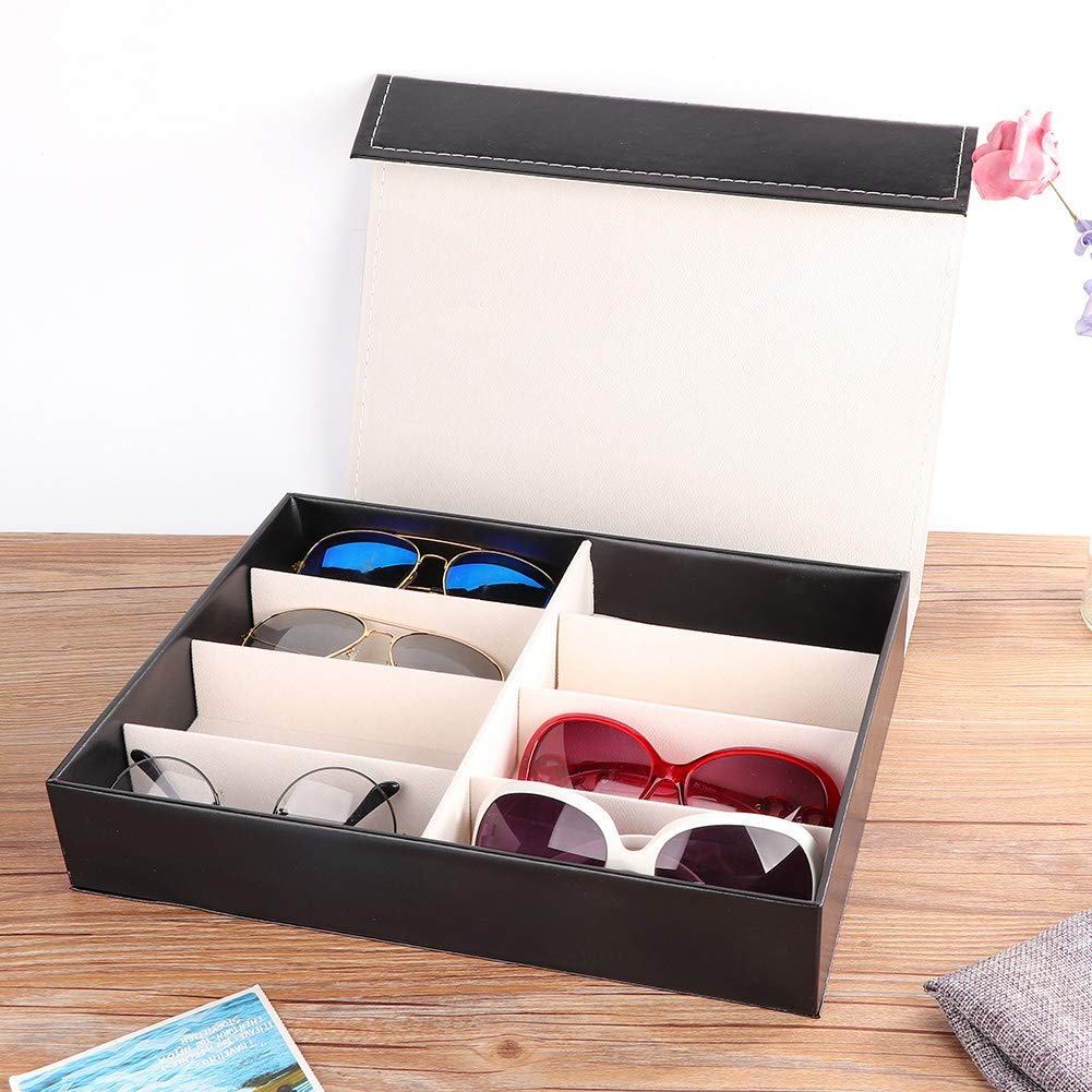 8 Grid Leather Sunglass & Jewelry Storage Organizer - Eyeglass Display Case for Rings, Earrings - Perfect for Travel, Home Decor & Retail Store Display