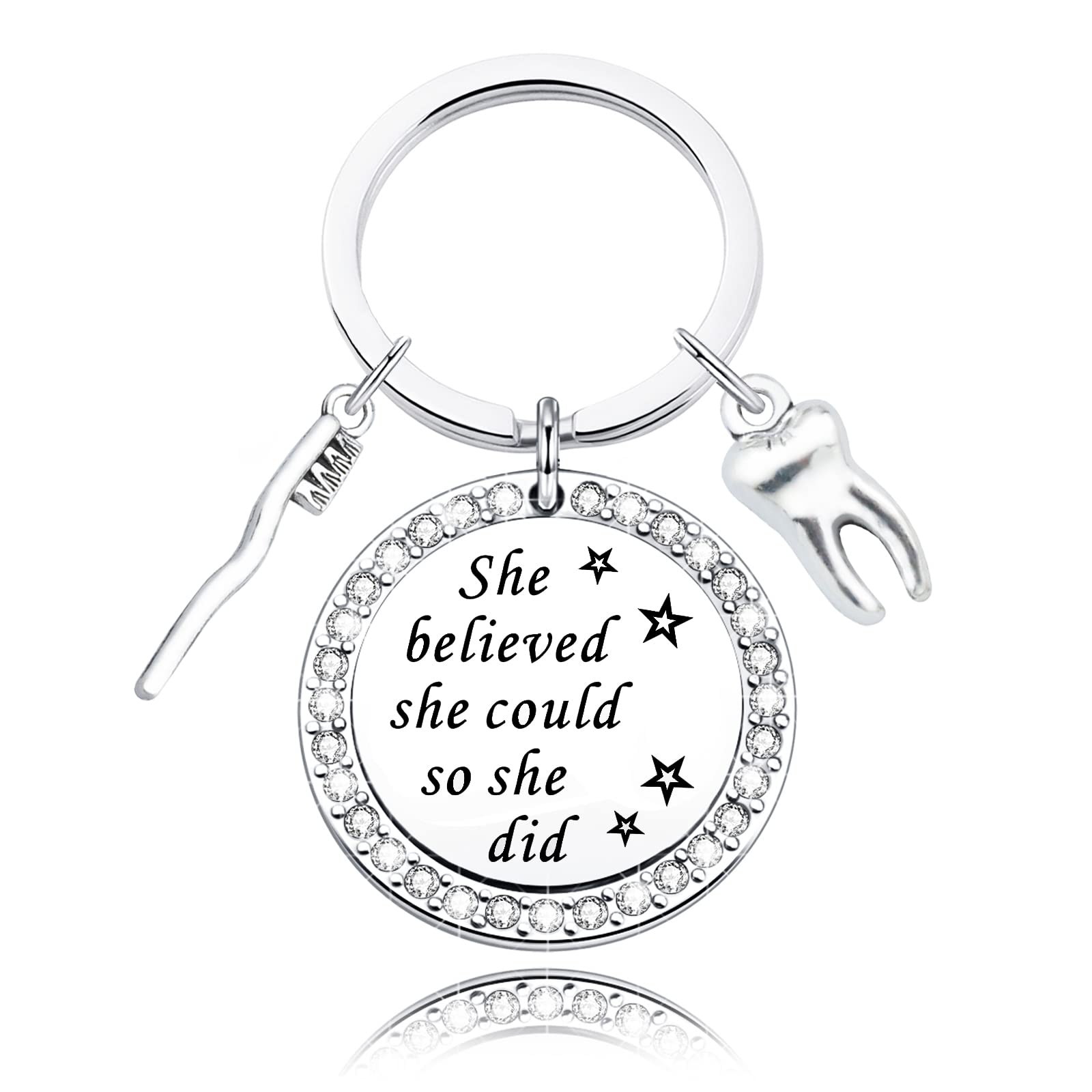 Dentist Jewelry Keychain - 'She Believed She Could So She Did' Inspirational Gift for Dentist Graduation, Office Decor & Daily Motivation