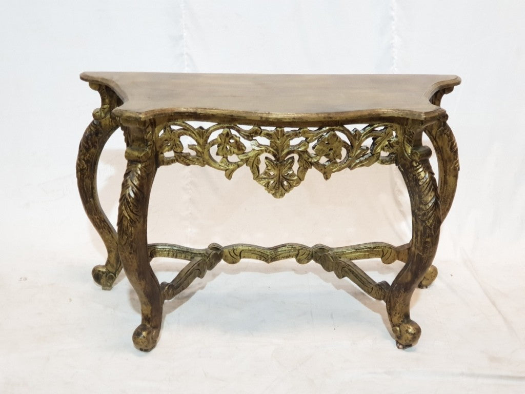 Hand Carved Ornate Baroque Console Table - Golden Half Round Hall Table for Entryway, Living Room & Foyer Decor | Antique Style Wooden Sofa Table