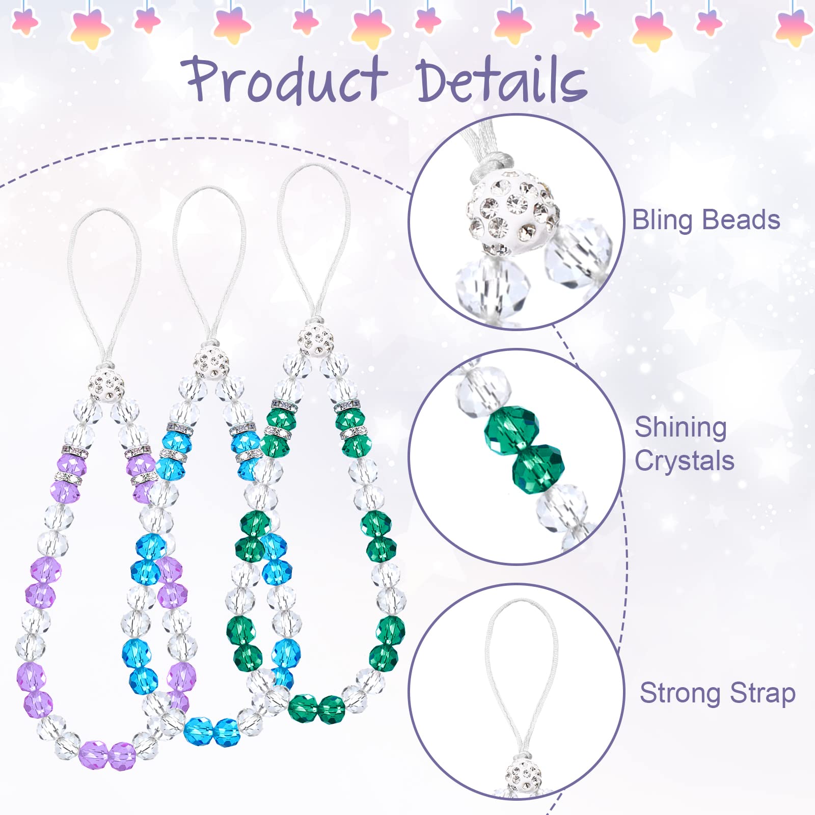 Beaded Phone Lanyard Strap - Crystal Charm Wristlet for Women (6 Pack) - Perfect for Parties & Events