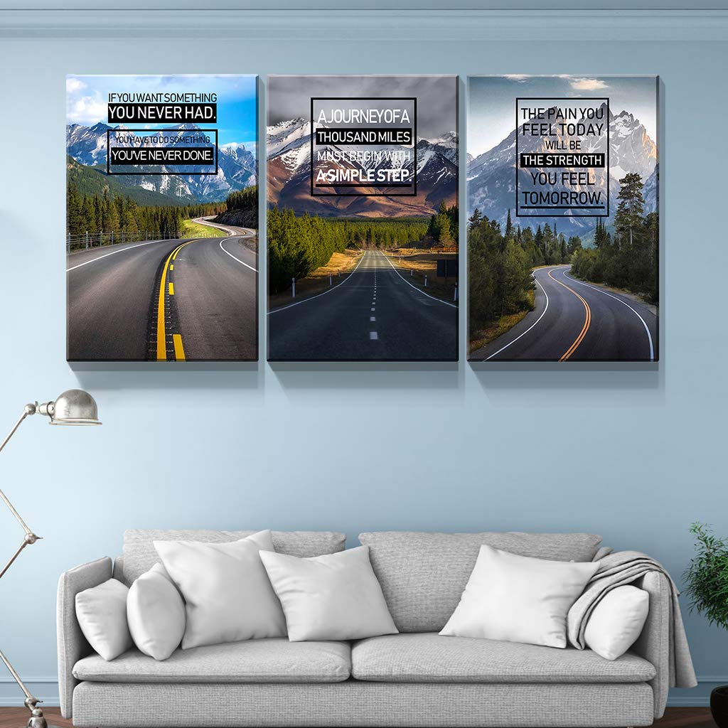 Denozer 3-Piece Canvas Wall Art - Stretched & Framed Landscape Painting with Inspirational Quotes, Modern Home Decor for Living Room (24