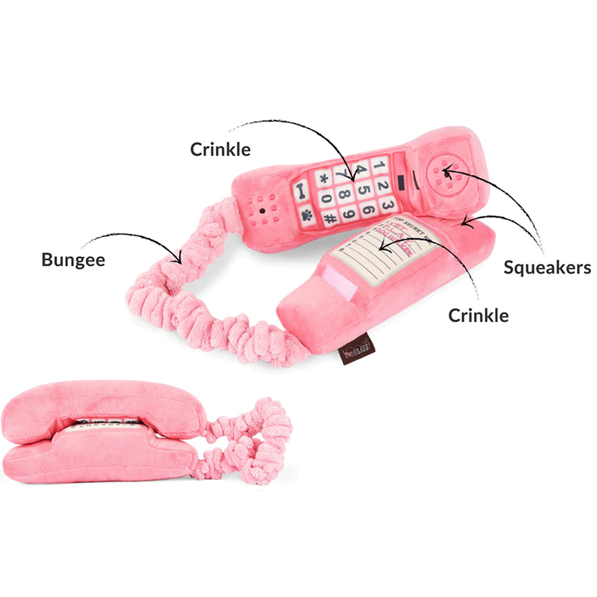P.L.A.Y. Pink Corded Telephone Dog Toy - Durable Chew Toy for Small & Medium Dogs - Interactive Play for Puppies & Adult Dogs - Perfect for Indoor & Outdoor Fun