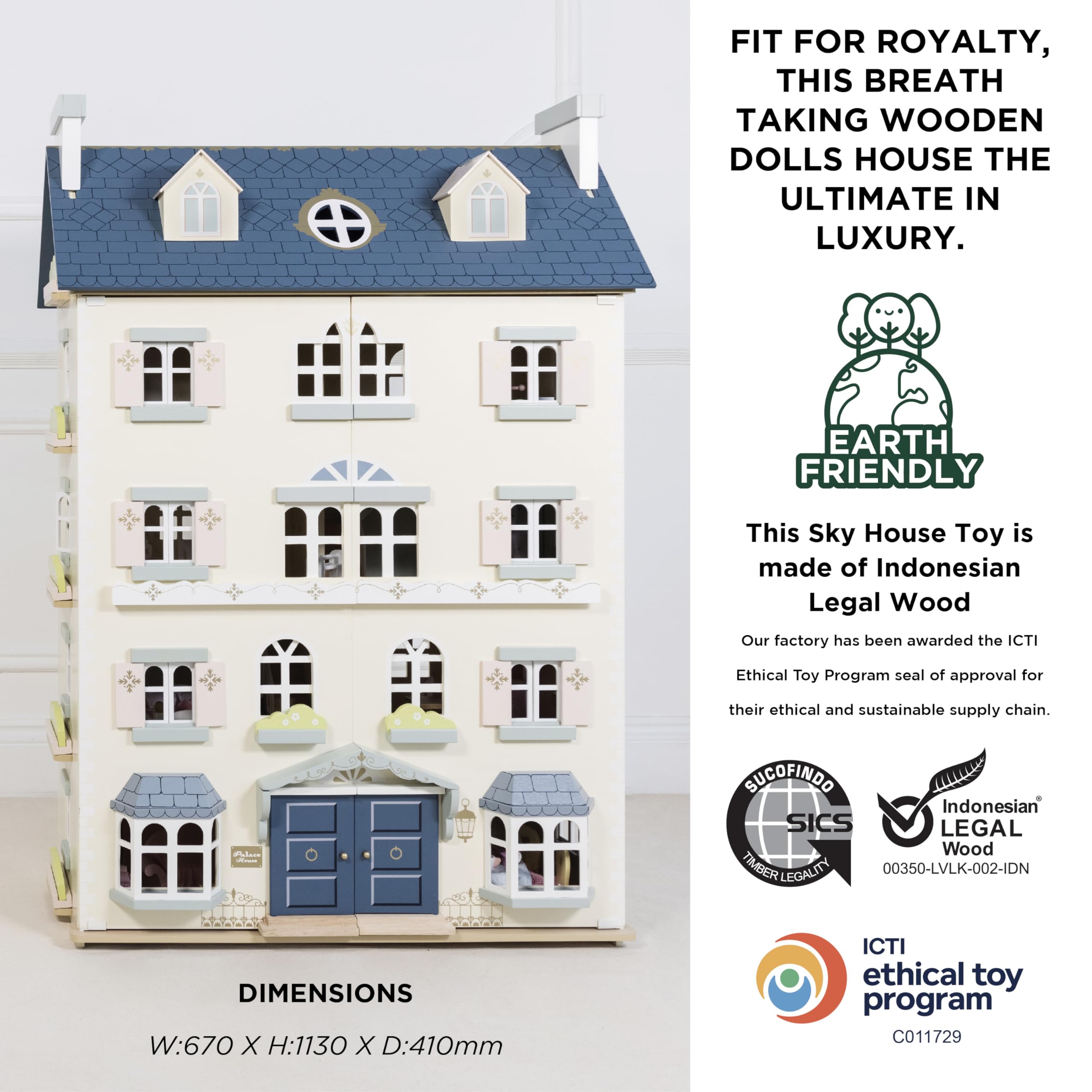 Le Toy Van Palace House Large 5-Storey Wooden Dollhouse - Premium Wooden Dolls House Play Set for Kids Ages 3+ | Perfect Gift for Girls & Boys | Pretend Play, Home Decor, Nursery Display