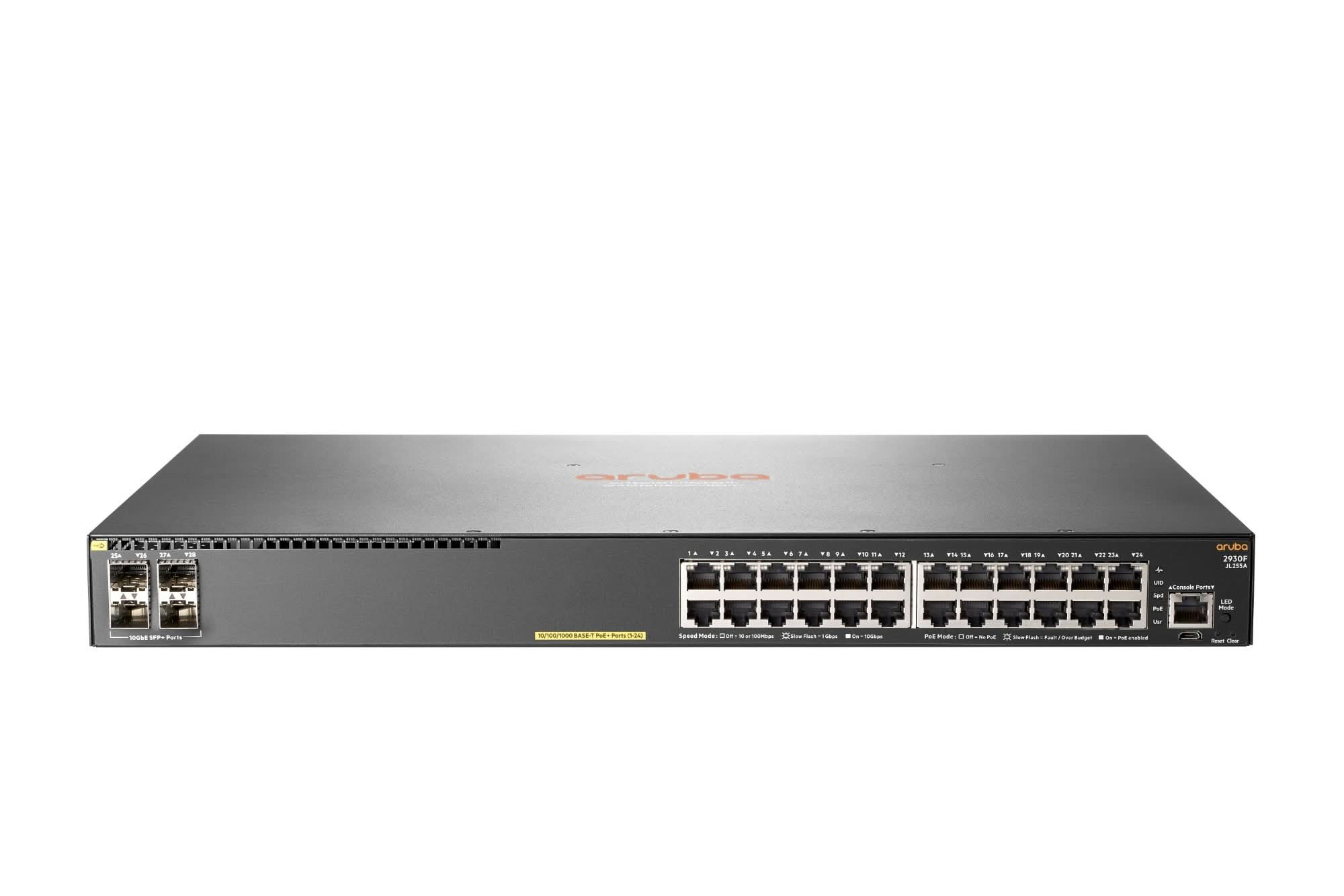 Aruba 2930F 24-Port Gigabit PoE+ Switch | 4 SFP+ Ports | Layer 3 Managed | 1U Rackmount | 10/100/1000 Mbps | Power over Ethernet | Gray - Ideal for Office Networks, Data Centers & Enterprise IT Infrastructure