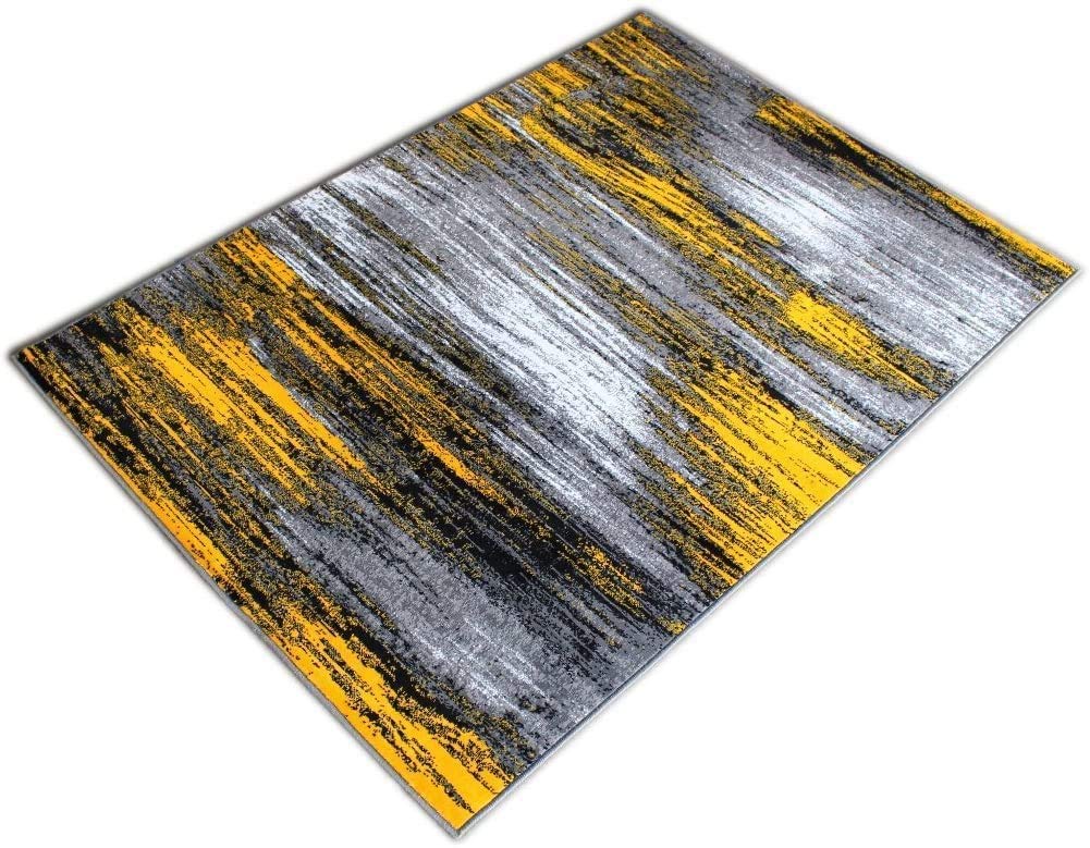 Champion Modern Abstract Brush Soft Plush Area Rug - 5x7 Feet, Yellow Grey Black - Perfect for Living Room, Bedroom & Office Decor