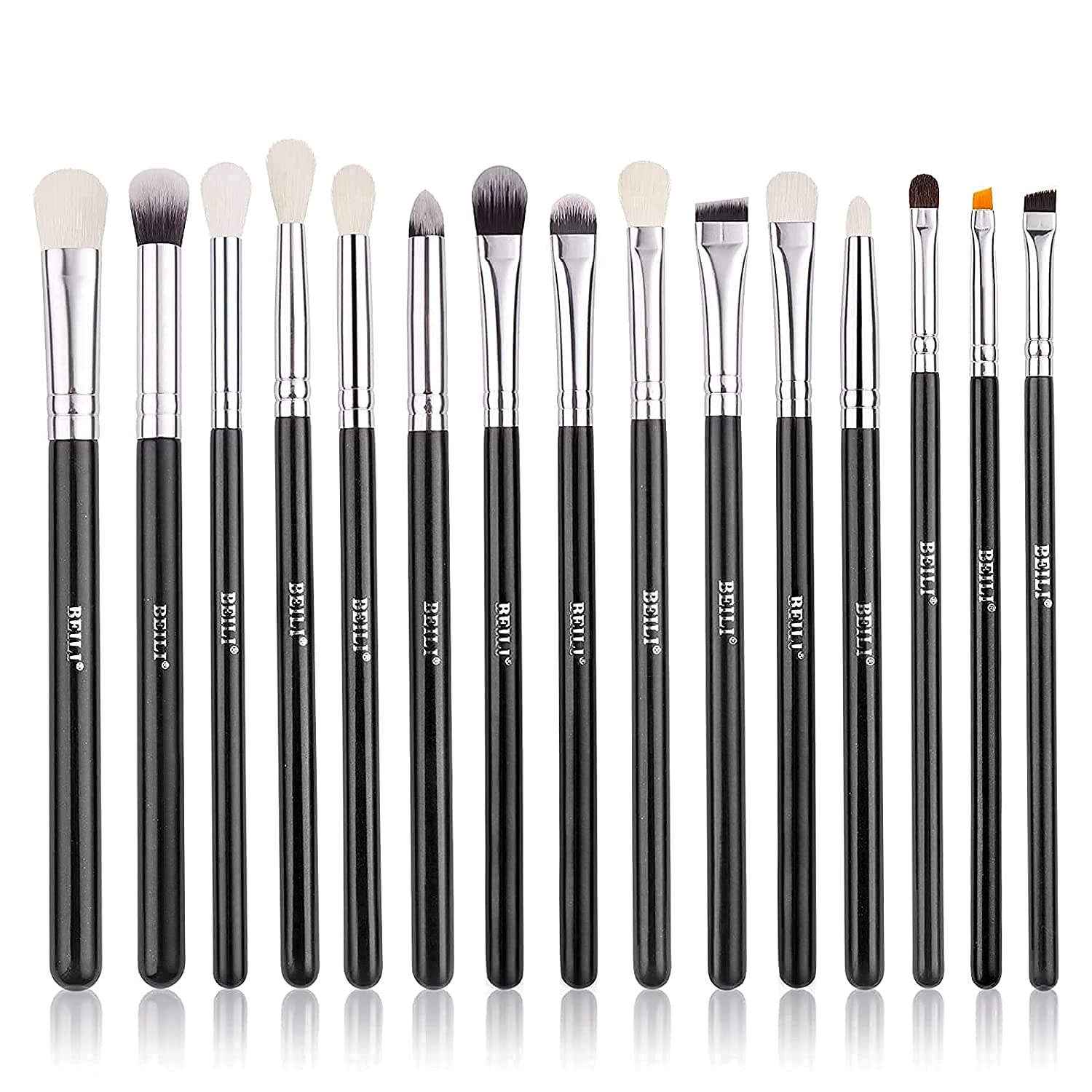 BEILI 15-Piece Professional Makeup Brush Set - Synthetic Kabuki Foundation & Blending Brushes in Classic Black & Silver | Perfect for Contouring, Highlighting & Flawless Makeup Application