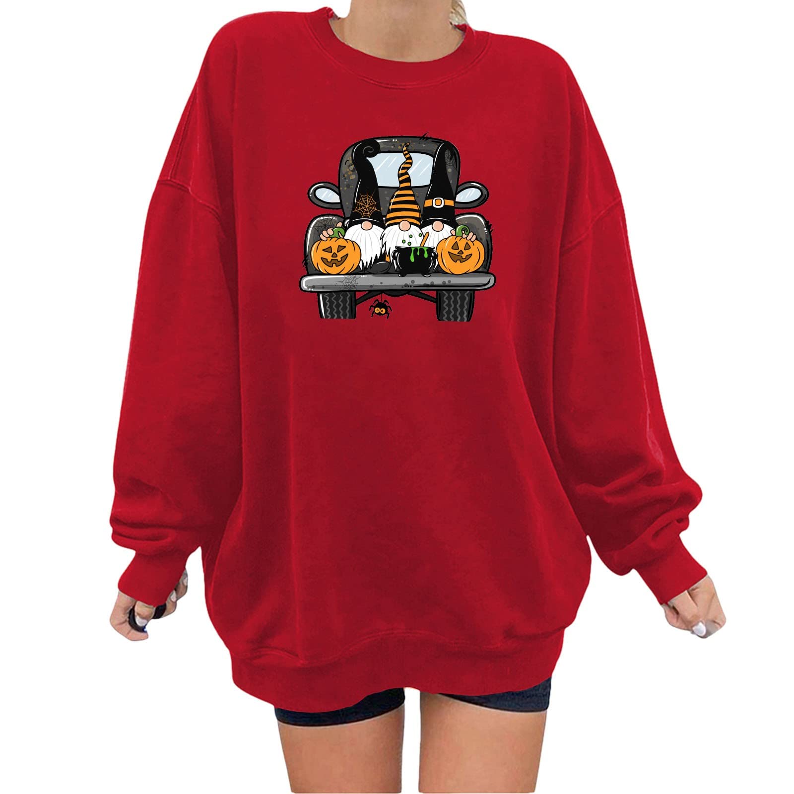 Women's Long Hoodie Dresses - Halloween Plus Size Pullover Sweatshirt with Fun Graphic Print, Round Neck & Long Sleeve | Perfect for Halloween Costumes, Casual Wear & Cozy Loungewear