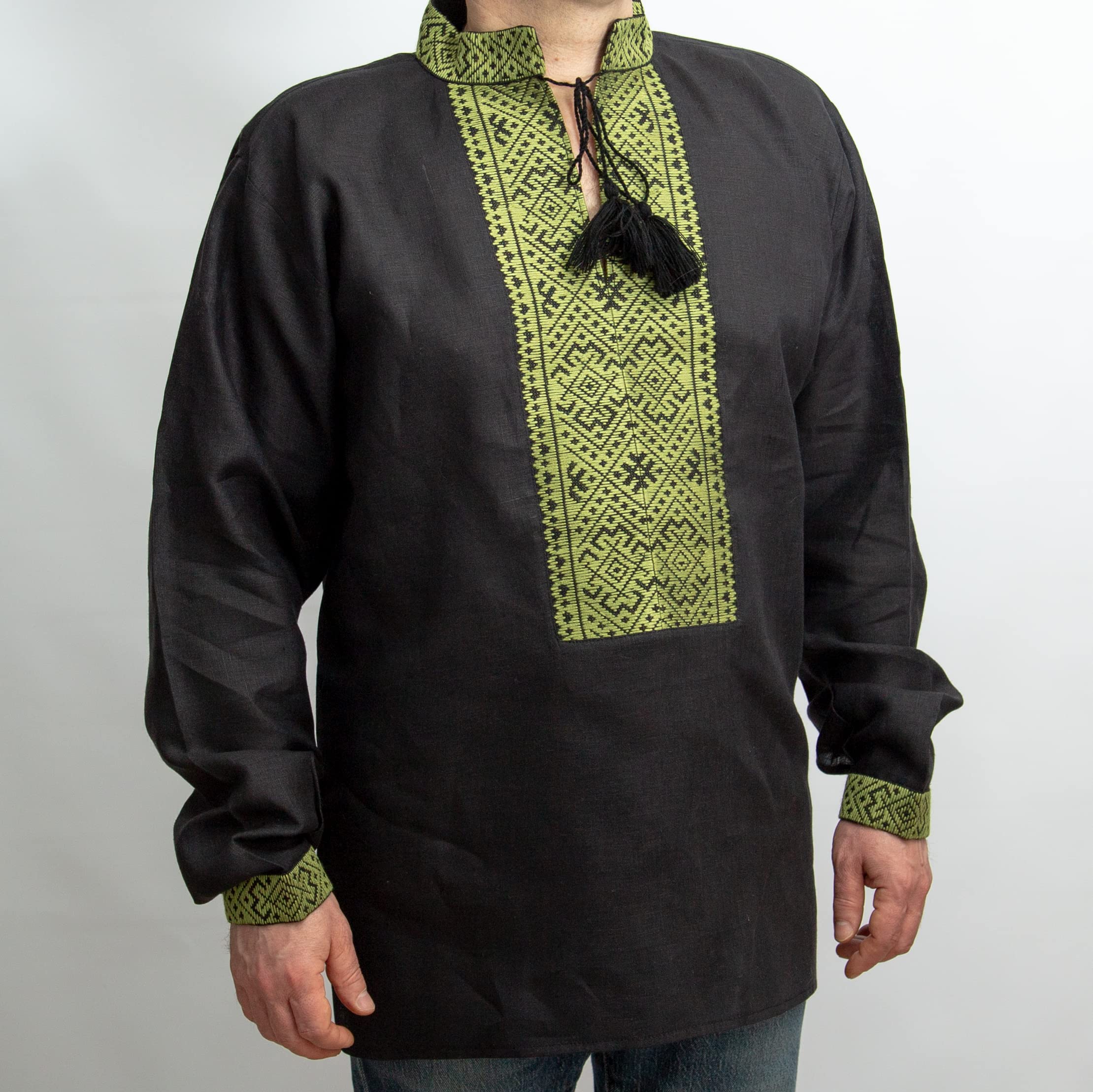Men's Black Linen Vyshyvanka Shirt with Red & White Embroidery - Sizes S to 3XL - Valentine's Day Gift for Him - Perfect for Ukrainian Festivals, Cultural Events & Date Nights