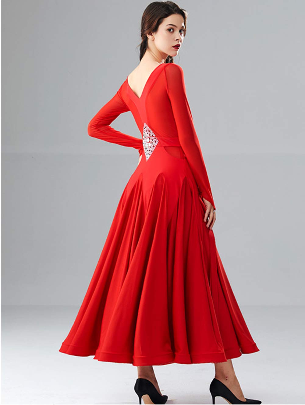 Elegant Long Sleeve Ballroom Dance Dress - Modern Flamenco & Waltz Performance Gown - Professional Standard Practice Wear & Competition Costume for Latin, Swing & Social Dancing