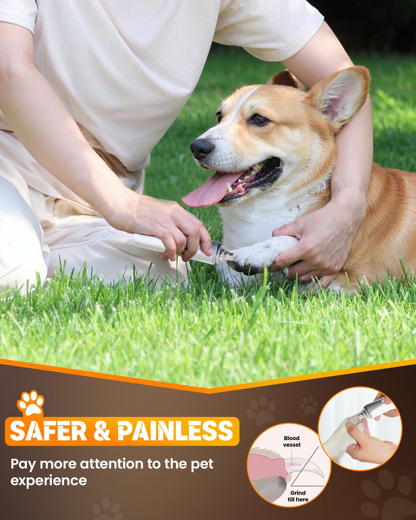 HARDELL Super Quiet Rechargeable Dog Nail Grinder with LED Lights - Safe Pet Nail Trimmer for Small Medium Dogs, Cats & Puppies | Perfect for At-Home Grooming & Professional Pet Care