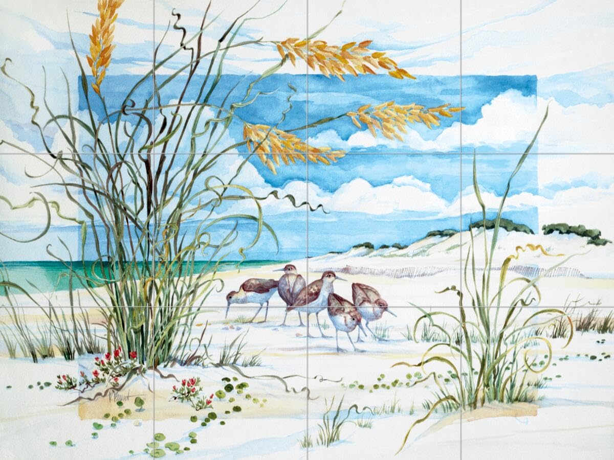 Ceramic Backsplash Tile Mural - Sandpiper Dunes Waterfowl Bird Design for Kitchen & Bathroom - Paul Brent Collection - Perfect for Coastal, Farmhouse & Cottage Style Decor