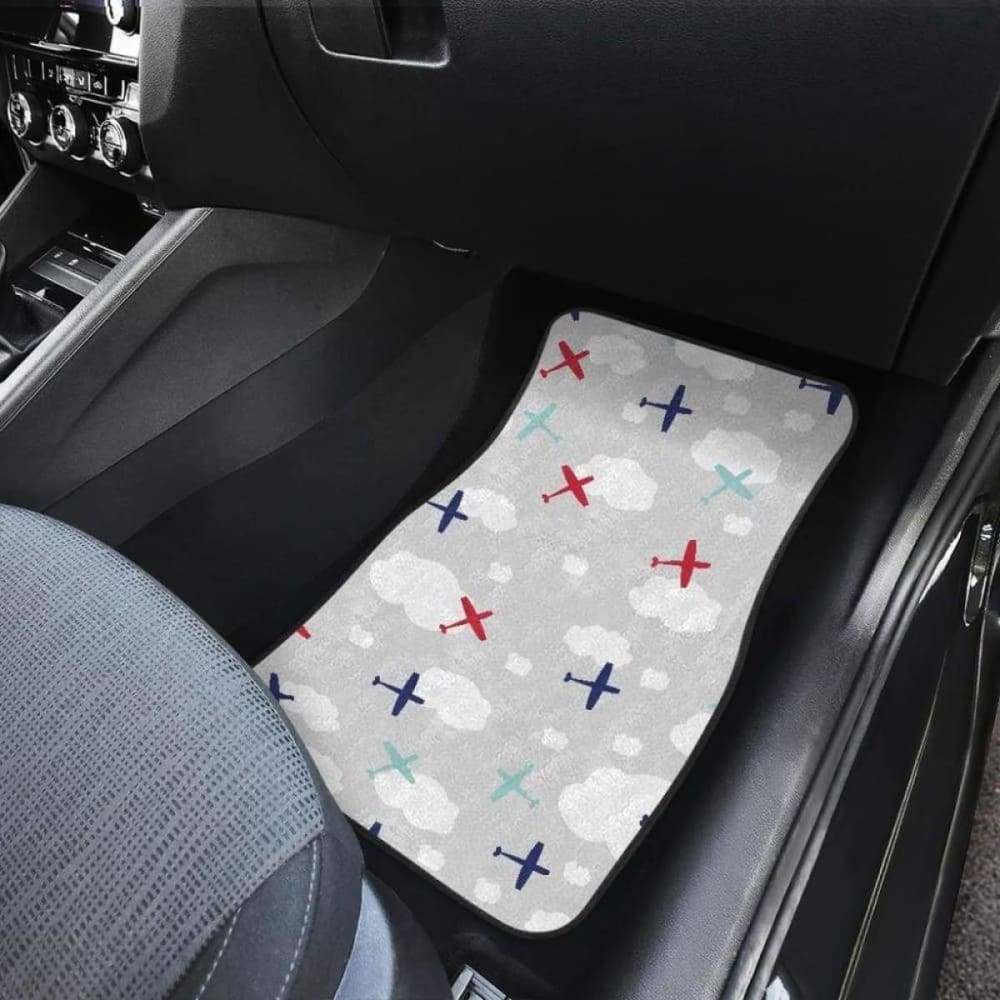 Premium Car Floor Mats - Airplane Cloud Grey Design with Front & Back Coverage - Perfect for Sedans, SUVs, and Trucks - Model 194013 - Durable All-Weather Protection for Daily Commute & Road Trips