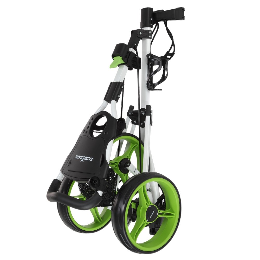 Golf X-TREME 3 Wheel Push Pull Golf Cart with Seat - Lightweight Folding Golf Trolley for Men & Women - Perfect for Golf Courses, Parks & Outdoor Use (White/Green)