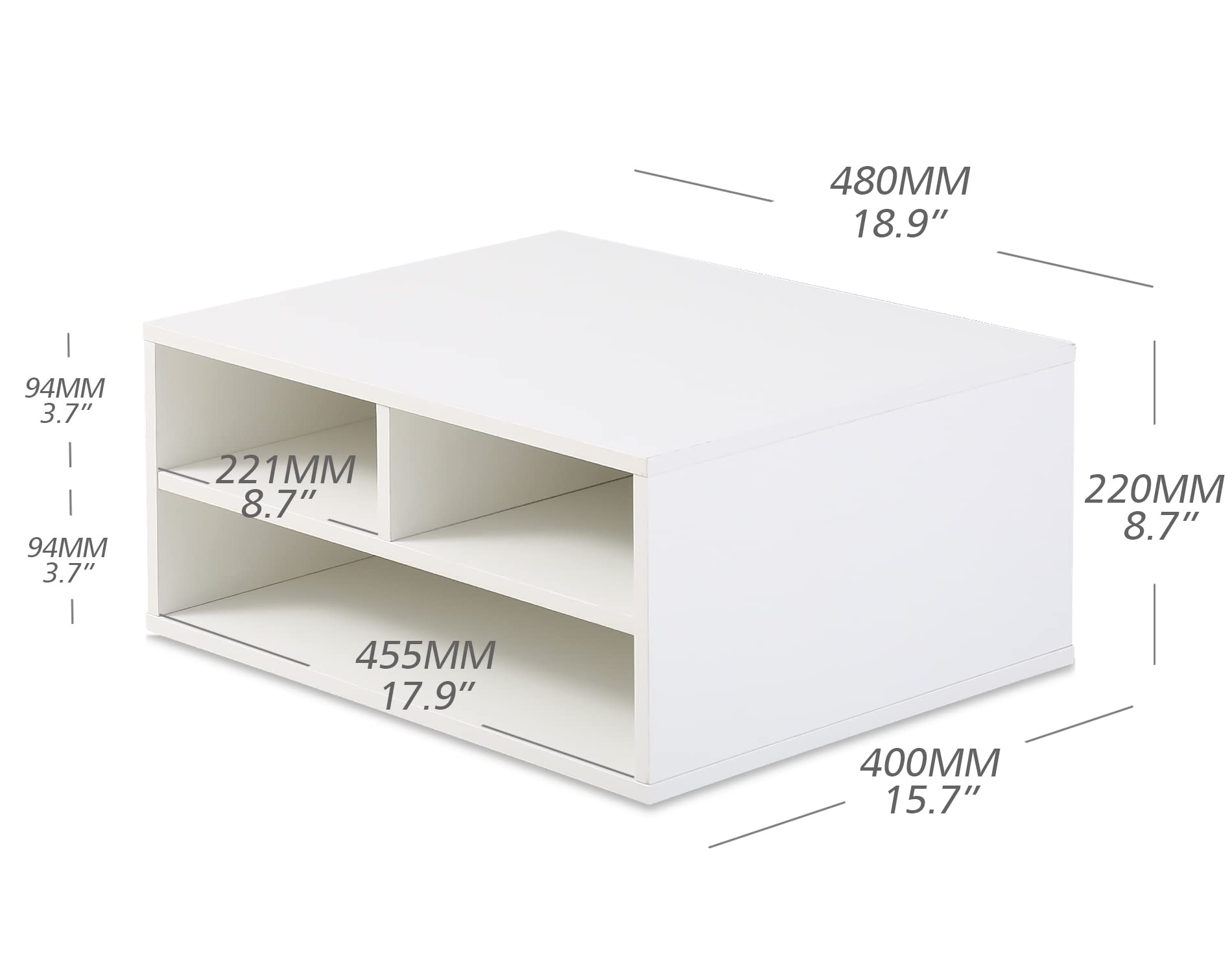 FITUEYES 2 Pack Large Printer Stands with 3 Storage Compartments - 2-Tier Desktop Paper Organizer Shelf for Home Office, Black & White, 18.9