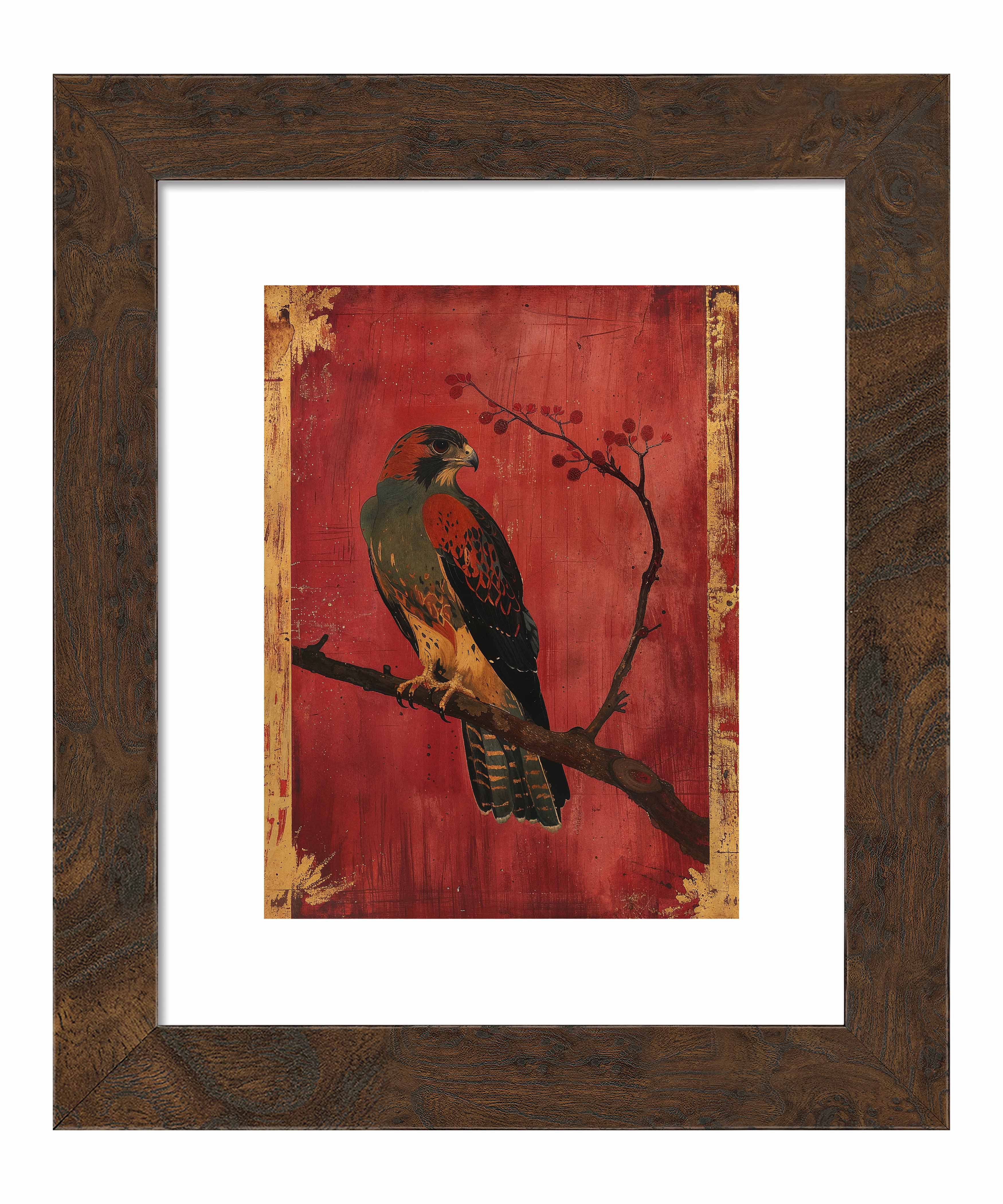 Crimson Majesty Falcon of the Silk Road Art Prints - Elegant Wall Decor for Living Room, Bedroom & Office | Historical Silk Road Inspired Artwork