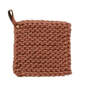 Fall Hues Crocheted Pot Holder with Leather Loop - Heat Resistant Kitchen Accessory for Cooking, Baking & Serving - Perfect for Thanksgiving & Christmas Gifts