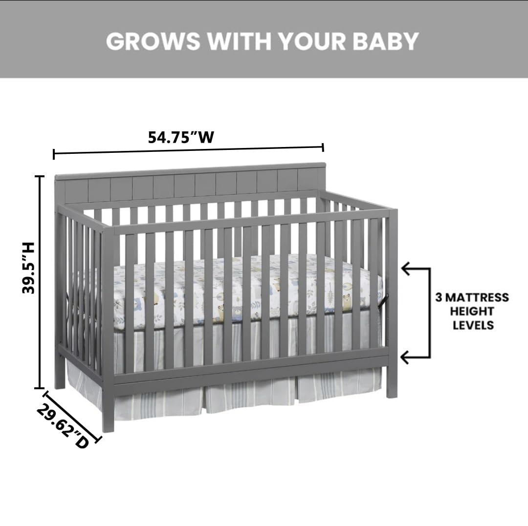 Oxford Baby Logan 4-in-1 Convertible Crib - GREENGUARD Gold Certified, Safe Non-Toxic Nursery Furniture for Newborn to Toddler (Dove Gray) | Perfect for Small Spaces, Daycare Centers & Modern Nursery Decor