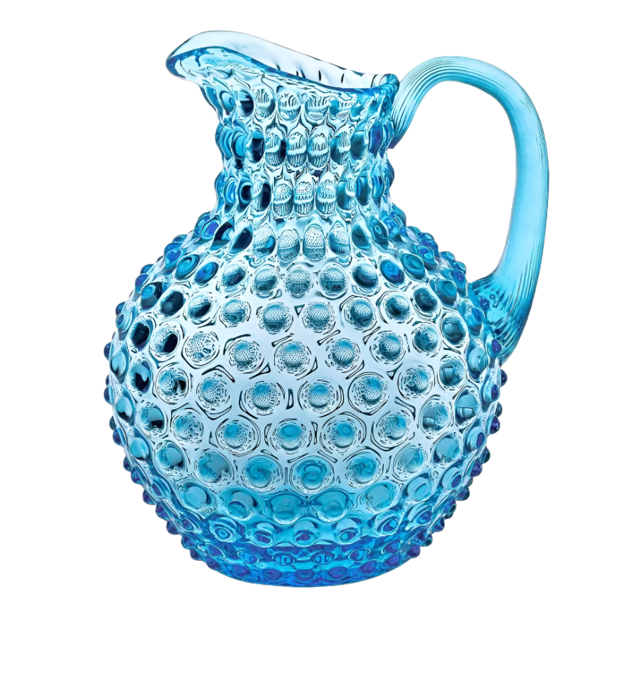 Vintage Azure Blue Round Hobnail Glass Jug - Antique Style Milk Pitcher for Home Decor, Farmhouse Kitchen, and Rustic Table Setting