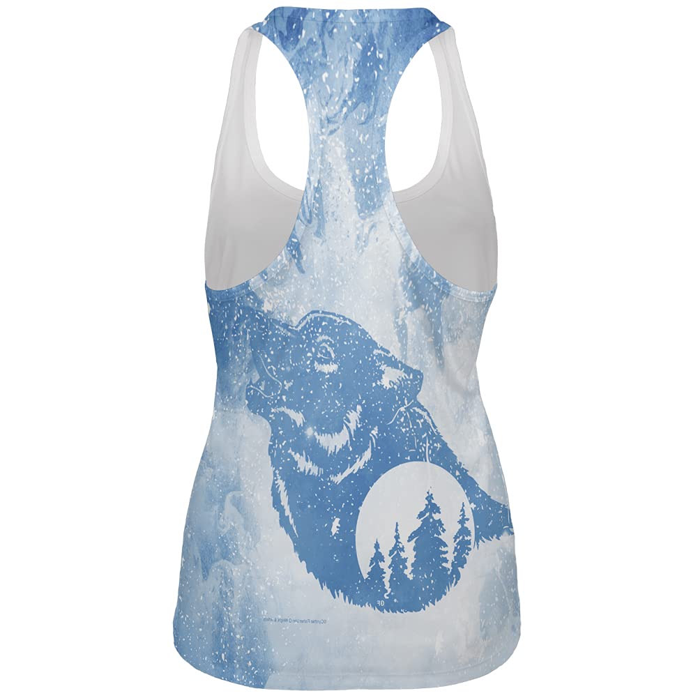 Distressed Blue Howling Wolf Silhouette Women's Workout Tank Top - Gym, Running & Yoga Athletic Shirt for Fitness Lovers