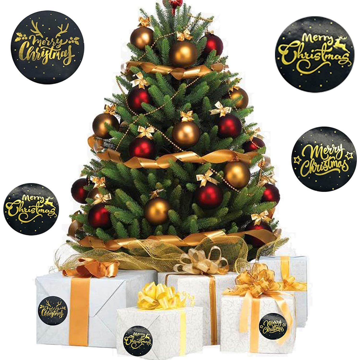 500pcs Christmas Stickers Bulk - 1 Inch Thank You Stickers with 3 Festive Patterns, Self-Adhesive Holiday Stickers for Gift Wrapping, Party Decorations, Business Gifts & Holiday Cards (Black) - Perfect for Christmas Parties, Office Gifts & Seasonal Packaging