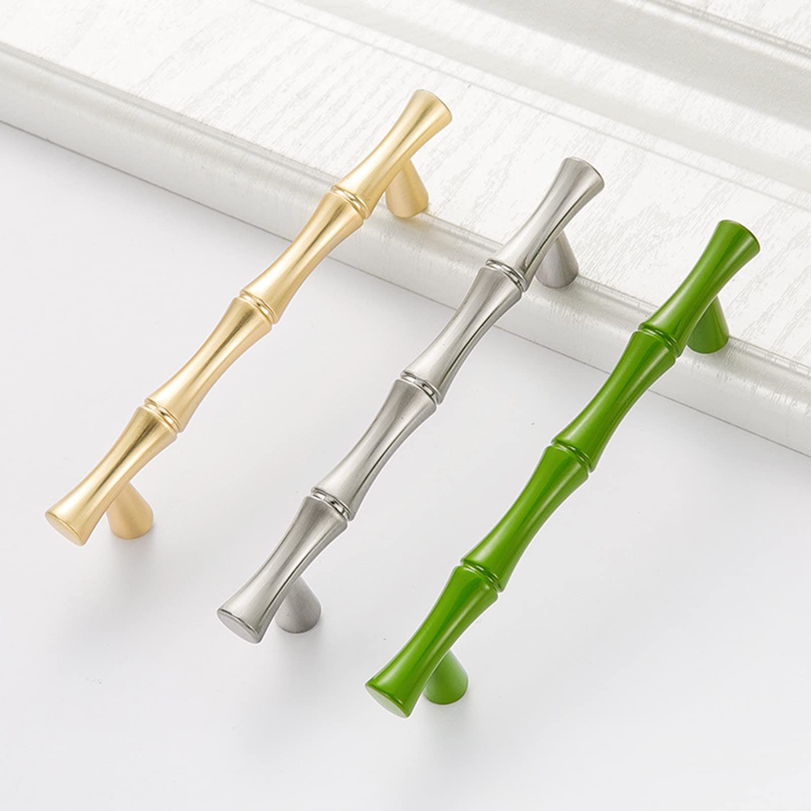 Gold Bamboo Cabinet Pulls - 96mm Zinc Alloy Drawer Handles (2 Pack) for Kitchen & Wardrobe