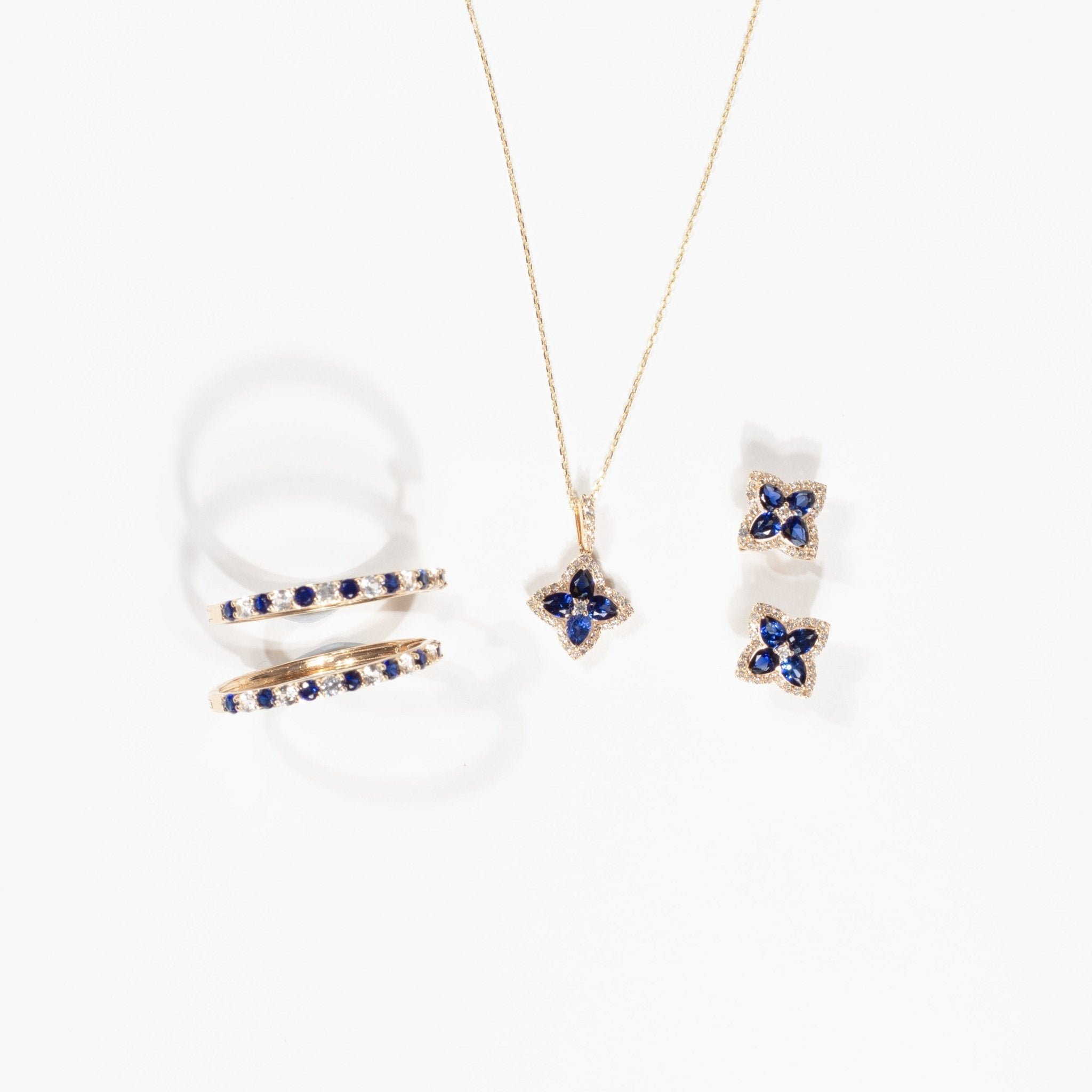 10K Yellow Gold Blue and White Sapphire Hoop Earrings for Women - Elegant Dangle Earrings for Wedding, Party & Everyday Wear