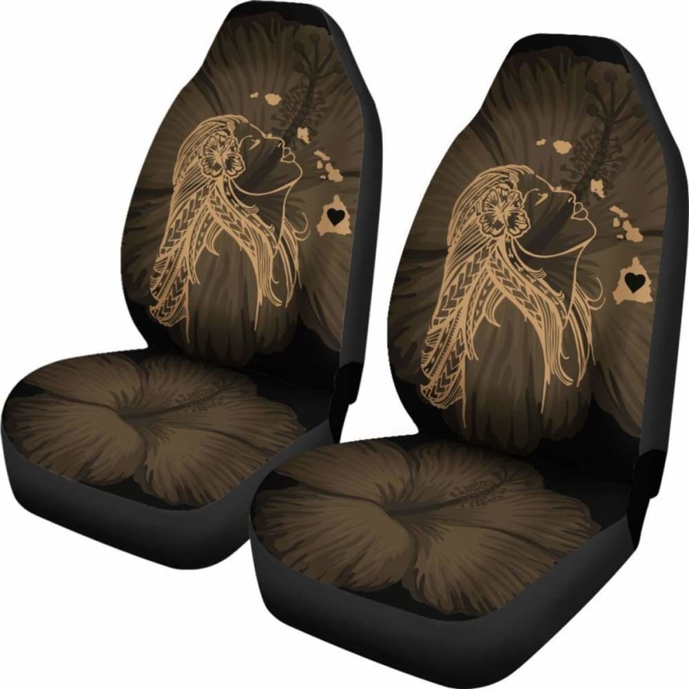 Premium Alohawaii Car Seat Covers - Hawaiian Hula Girl & Hibiscus Floral Design with Gold Map Accent - Universal Fit for Cars, Trucks & SUVs - Perfect for Beach Trips, Summer Drives & Tropical-Themed Vehicles