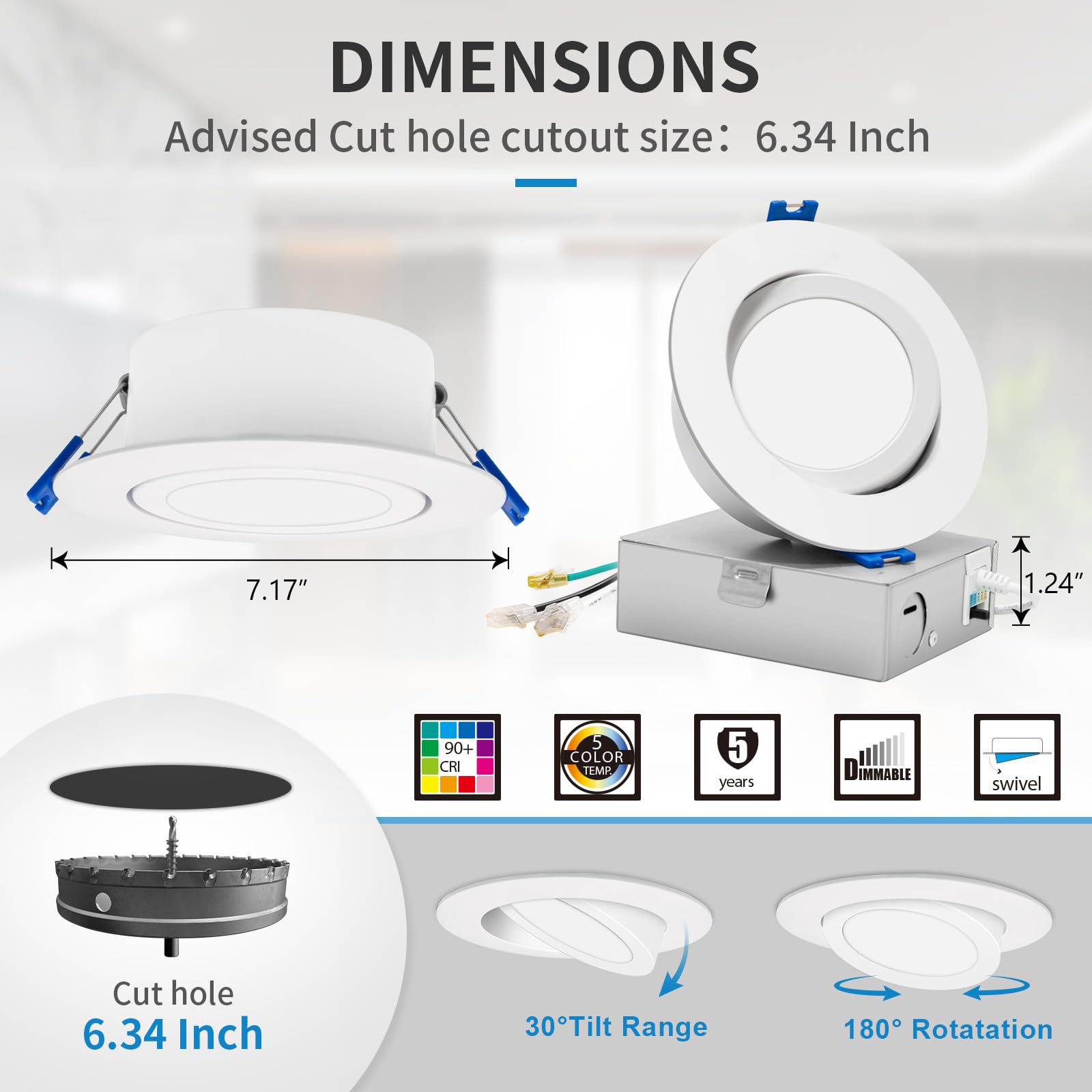 12 Pack 6 Inch LED Recessed Lights with Junction Box - 5 CCT Selectable (2700K-5000K), 12W 800lm, CRI 90+, Dimmable, IC Rated, ETL Certified - Perfect for Living Room, Kitchen, Bedroom, and Commercial Spaces