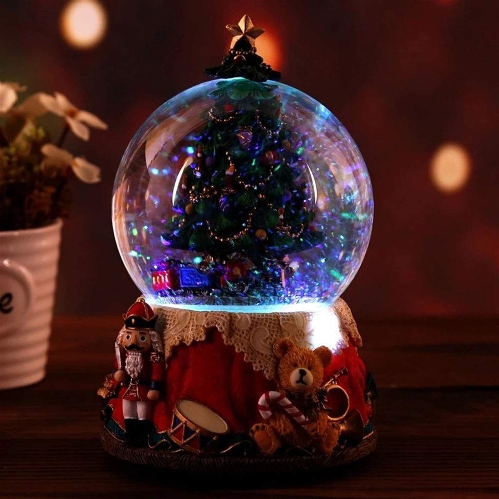 Handmade Resin Music Box with Crystal Ball Snow Globe - Rotating Christmas Tree Glass Light Up Desktop Decor for Home & Office (Color: Blue) | Perfect Holiday Gift for Christmas, Birthday & Special Occasions