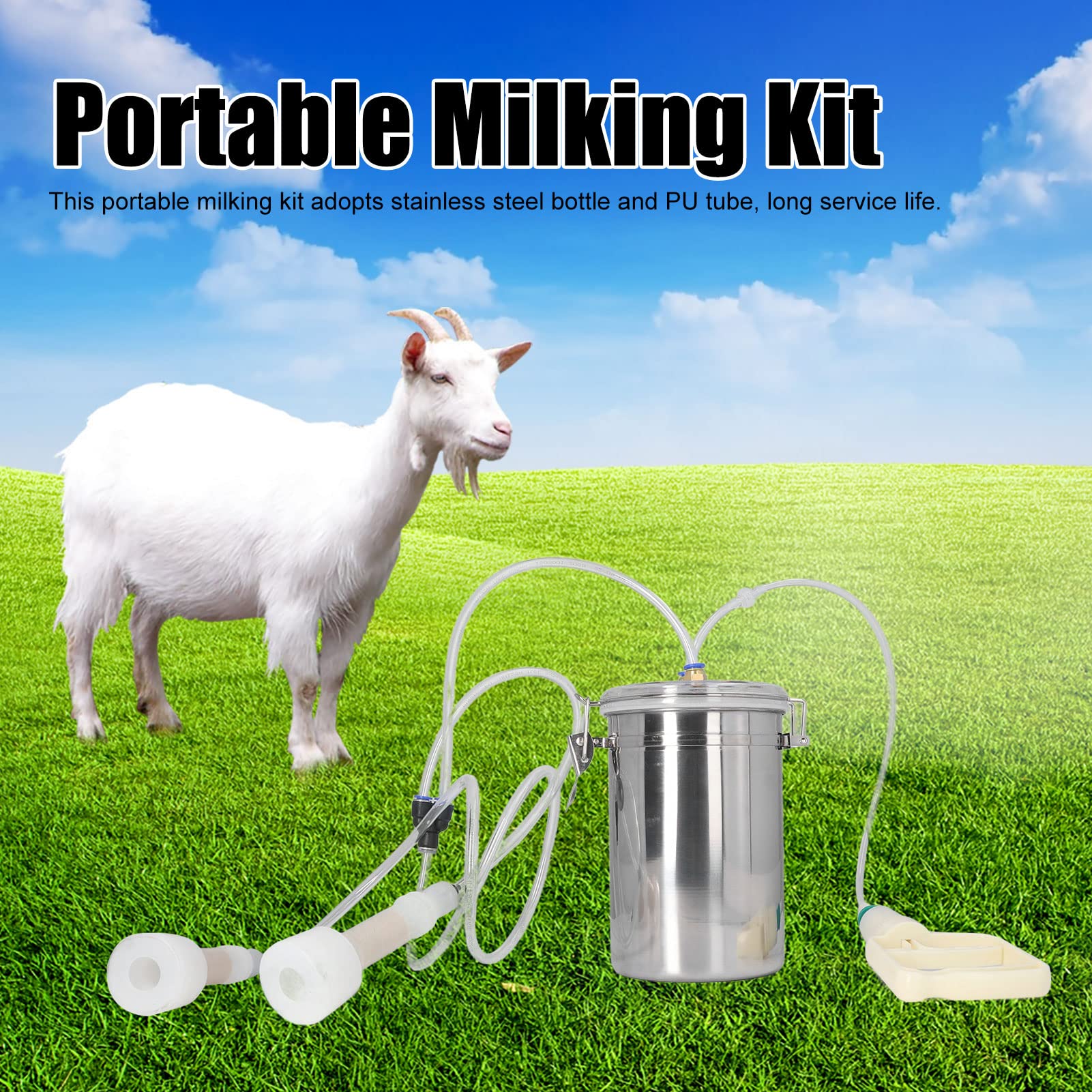 2L Manual Goat Milker Kit - Stainless Steel Portable Milking Machine for Farms & Livestock - Ideal for Dairy Goat Milking, Small Farms & Homestead Use