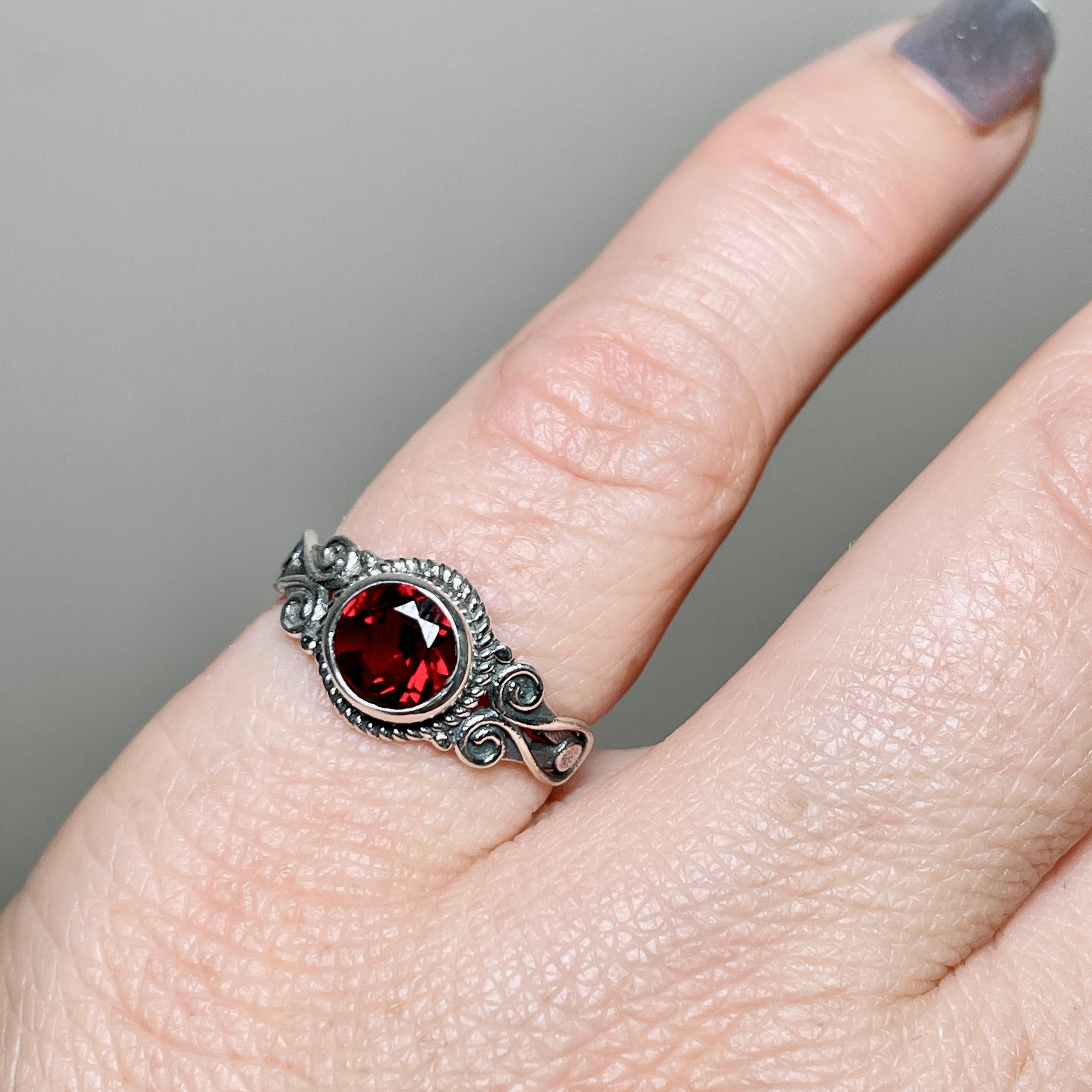 Garnet Round Faceted Ring in Sterling Silver - Elegant R4170 Jewelry for Women | Perfect for Weddings, Anniversaries & Special Occasions